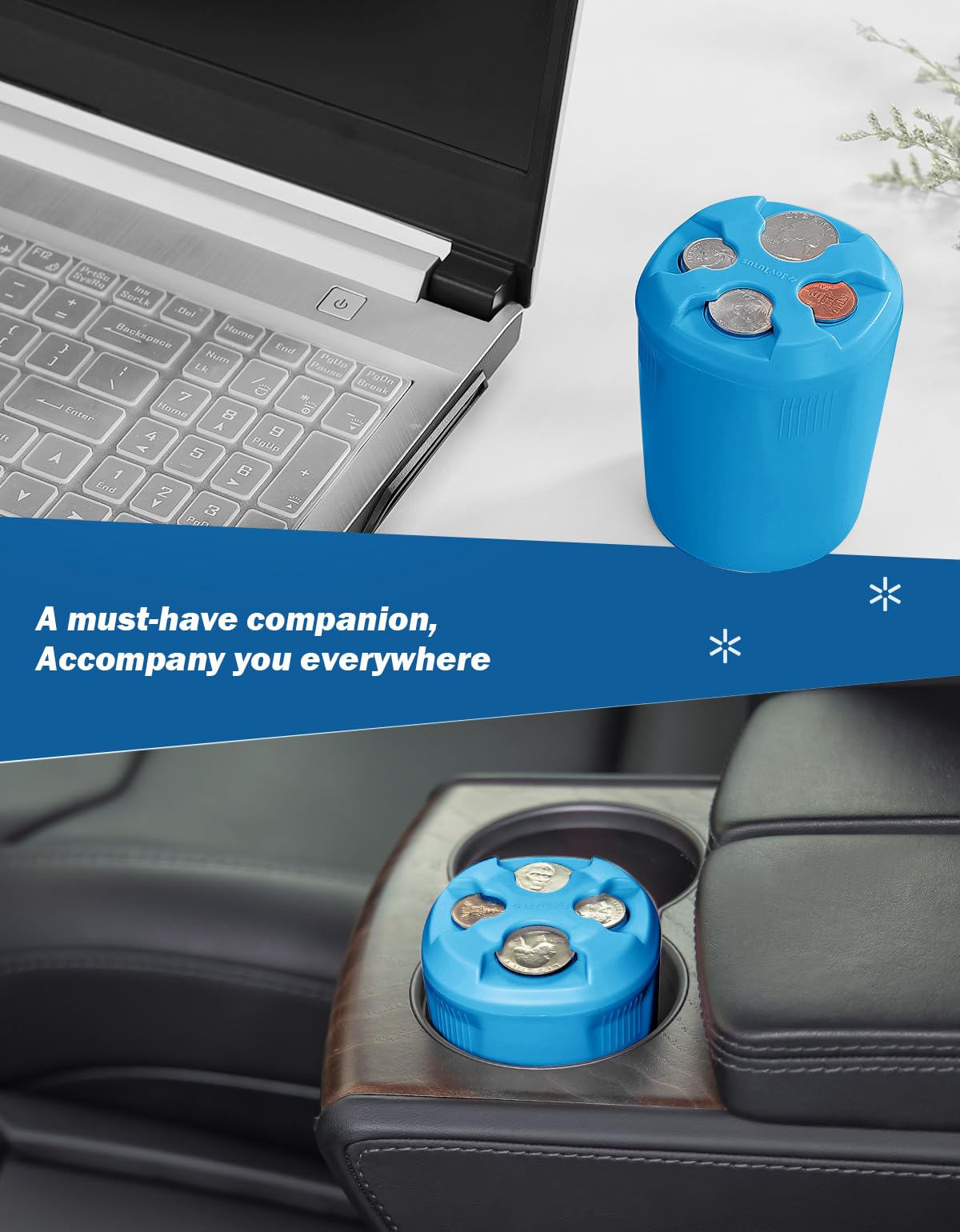 Joytutus Car Coin Holder - High Capacity, Universal Fit For Most Cars, Trucks - Sort Coins (Blue), 1 Pack