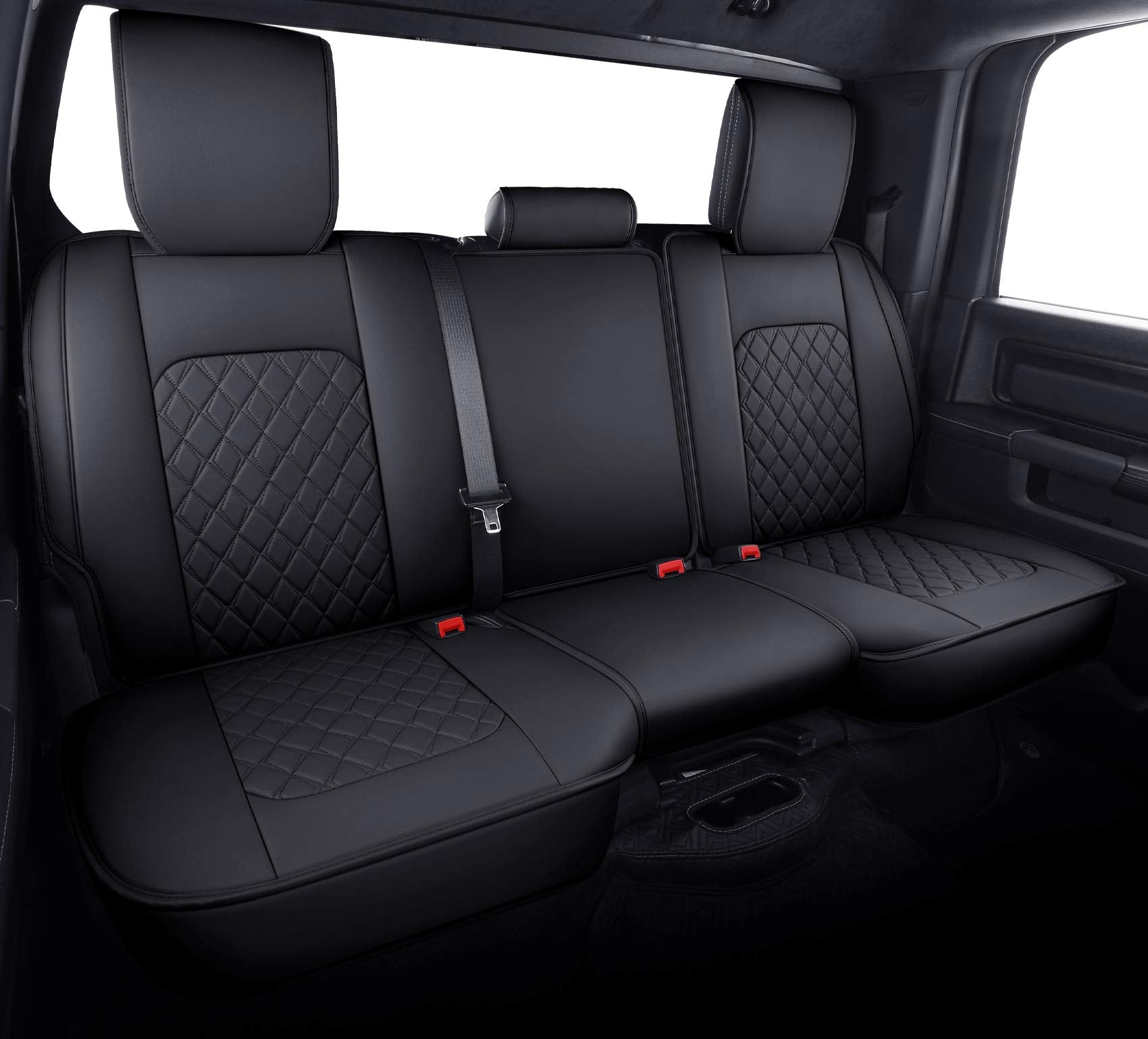 Aierxuan Dodge Ram Back Seat Covers Waterproof Leather Custom Fit 2009-2024 1500, 2010-2024 2500/3500 Crew Quad Regular Cab Pickup Cushions Compatible With Split Bench 40/60(Rear Seat/Black)
