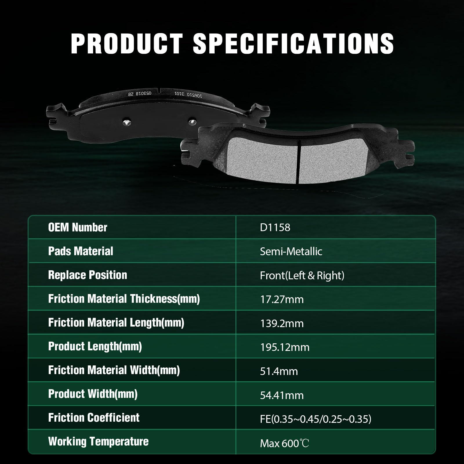 Automuto 4Pcs Front Semi-Metallic Disc Brake Pads Set D1158 For Ford For Explorer 2006-2010, For Ford For Explorer Sport Trac 20