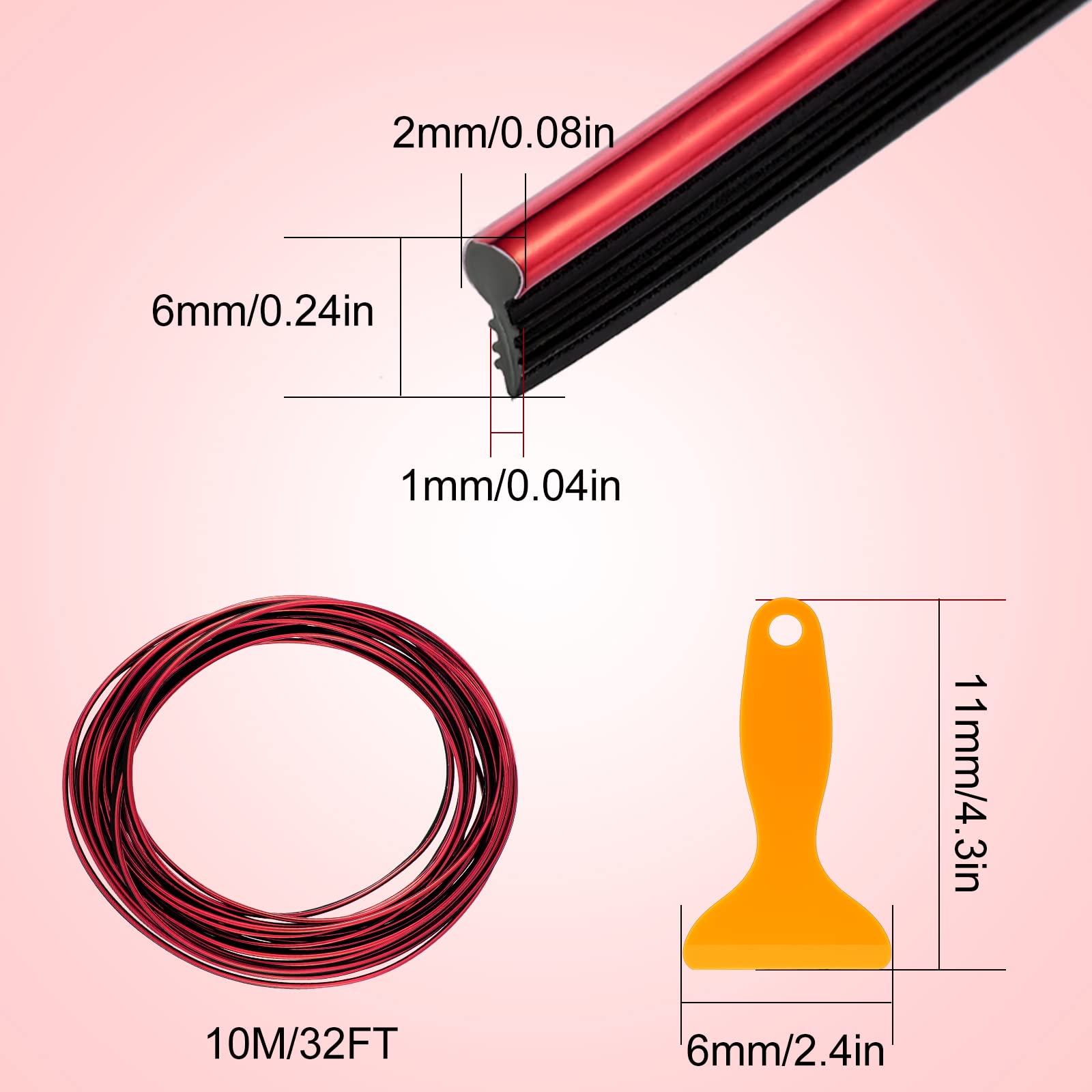 Car Interior Moulding Trim Strips 32 Feet Universal Car Decoration Pinstriping Filler Insert Strips Styling Dashboard Decorative Diy Flexible Strip Garnish Accessory With Installing Tool (Red)