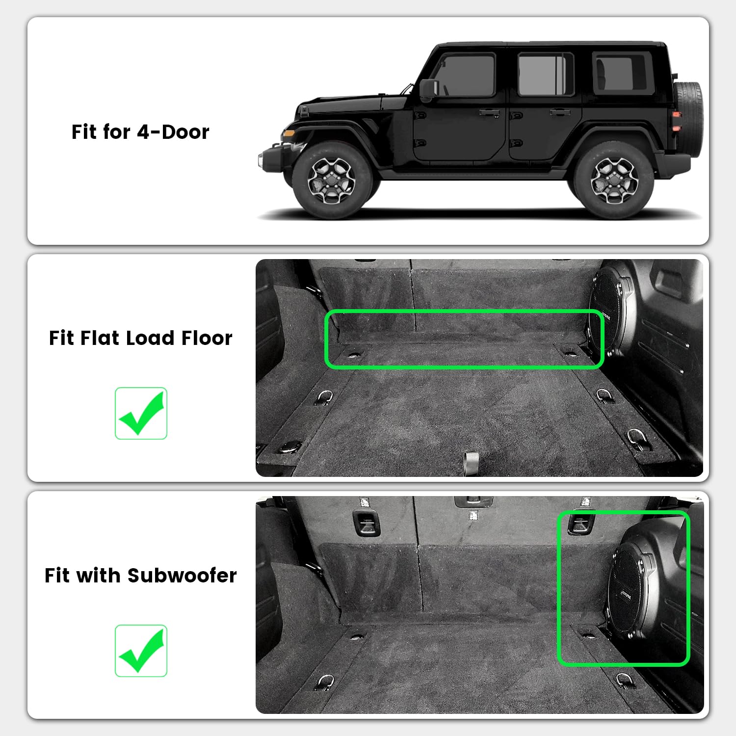 Lasfit Floor Mats & Trunk Mat For Jeep Wrangler Jl 2018-2025 With Subwoofer And Flat Load Floor Unlimited 4 Door (Not For Jk/Not