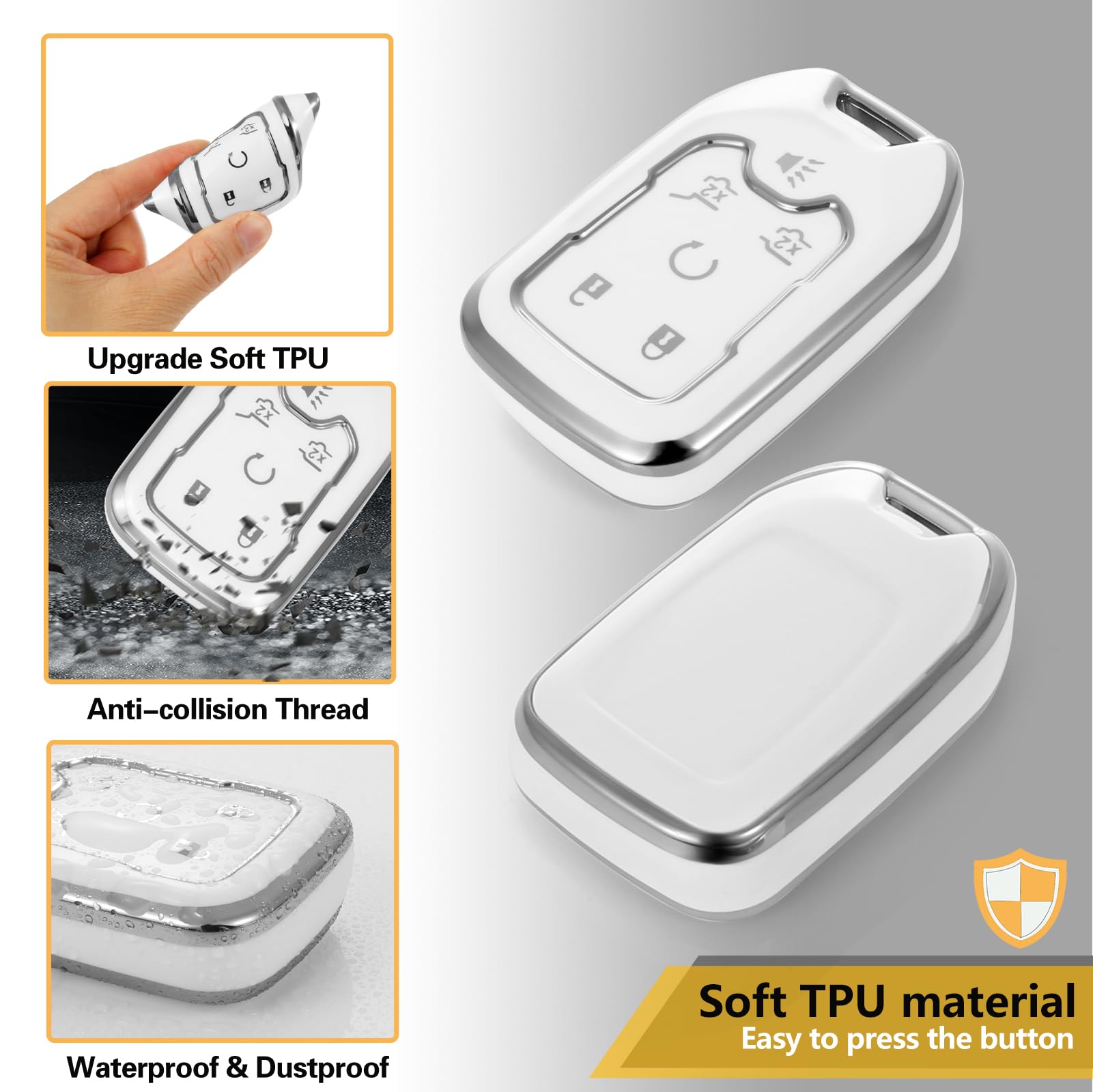 Ctrinews For Gmc Key Fob Cover With Metal Braided Keychain, Upgraded Soft Key Case For Terrain Yukon Xl Chevy Suburban Tahoe (6