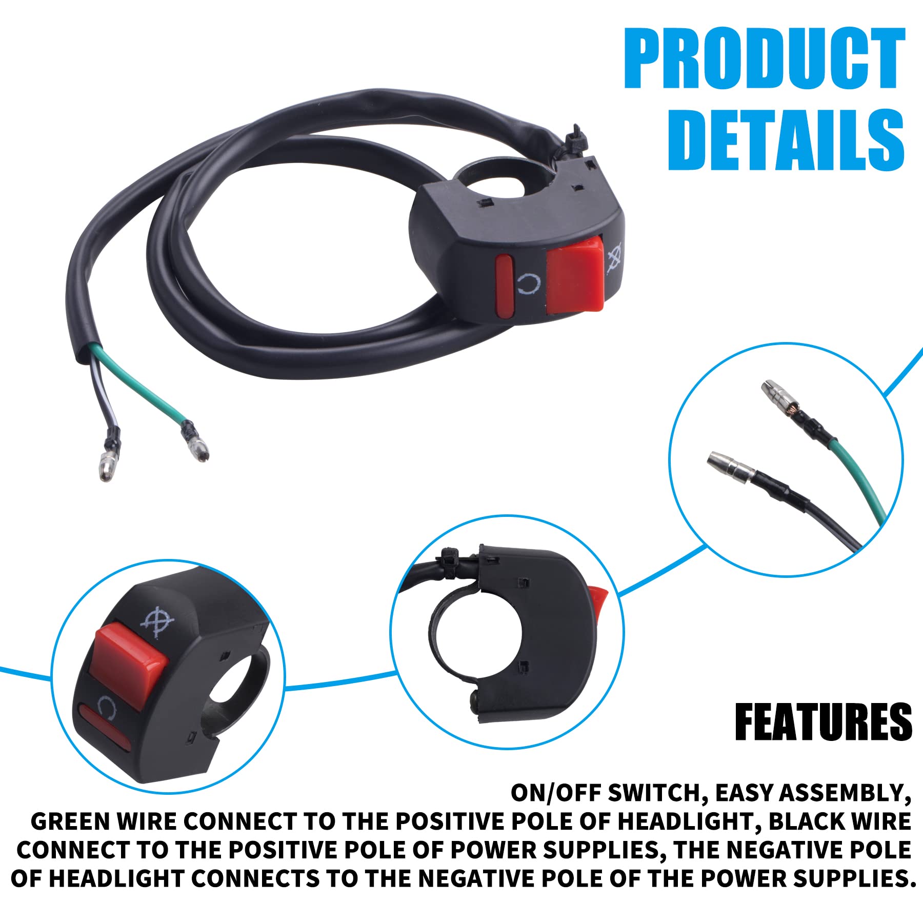 JINGKE 7/8'' 22mm Handle Kill On Off Switch for ATV Motorcycle Scooter Go Kart Engine Offroad Enduro Dirt Bike Baja Doodle Bug D