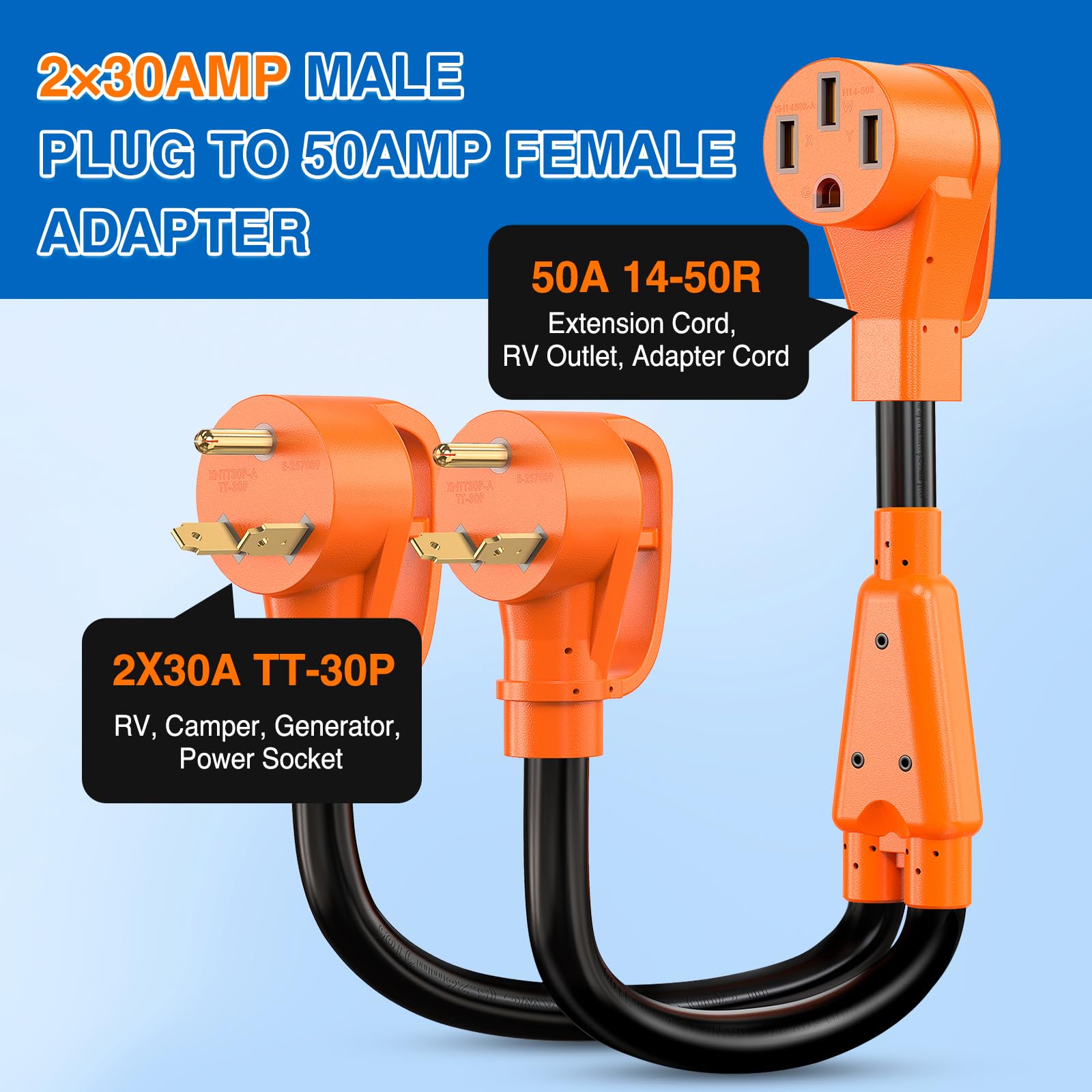 Nilight 30A to 50A Y Splitter Adapter Cord - TT-30P Male to 14-50R Female, Heavy Duty Waterproof for RV, Camper, Trailer, Van