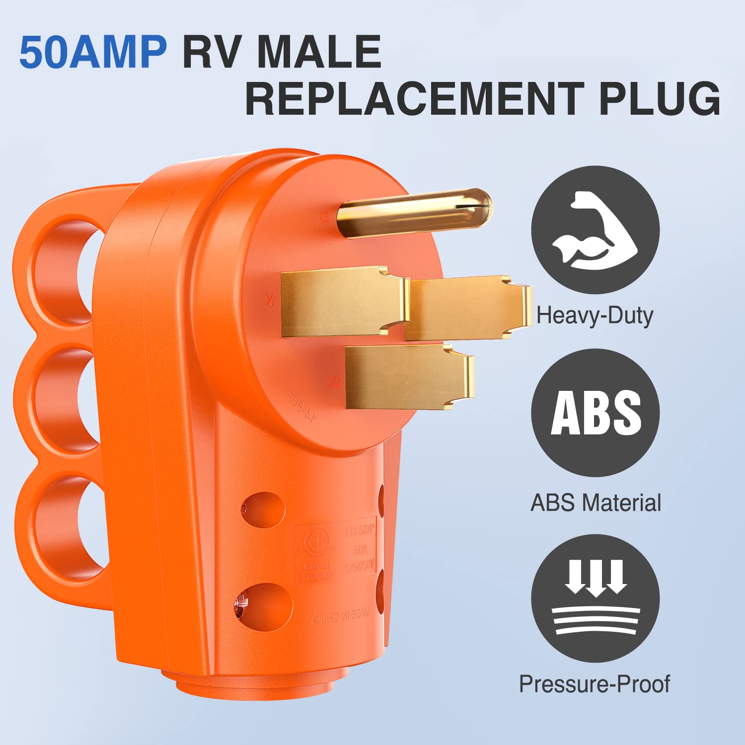 Nilight 50 Amp Rv Replacement Plug 125/250 Volt Heavy Duty Male With Handle Etl Listed Nema 14-50P For Camper Caravan Motorhome