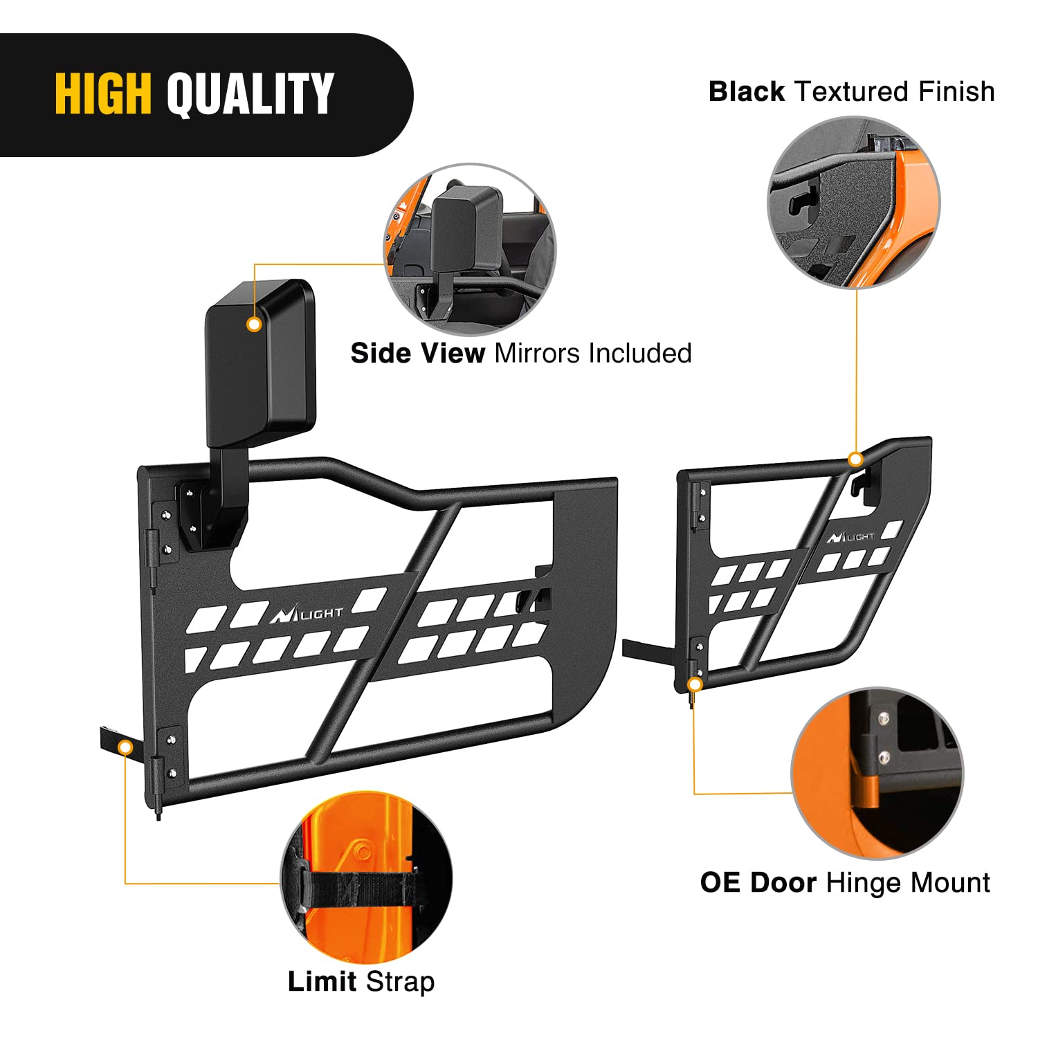 Nilight Off Road Front Rear Tubular Doors W/Side View Mirrors Compatible With 2007 2008 2009 2010 2011 2012 2013 2014 2015 2016