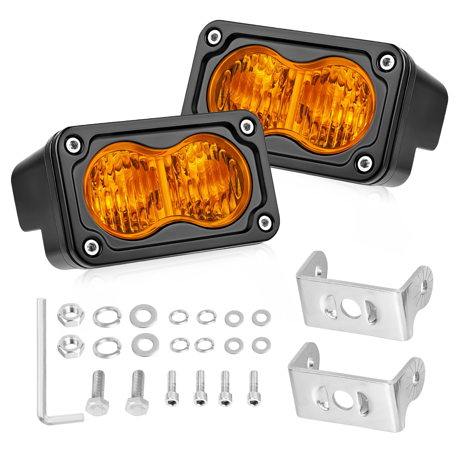 Akd Part Amber Led Pods, 3 Inch Flood Cree Led Fog Lights 40W Small Amber Chase Lights Off Road Driving Lights Ditch Lights Pods