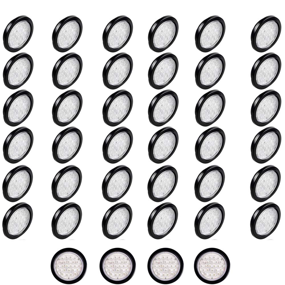 40pcs Clear Lens 4 Inch Round 24-LED WHITE Back Up Lamp Reverse Rear Parking Lamps Tail Lights w/Grommet Wiring Plug Compatible 