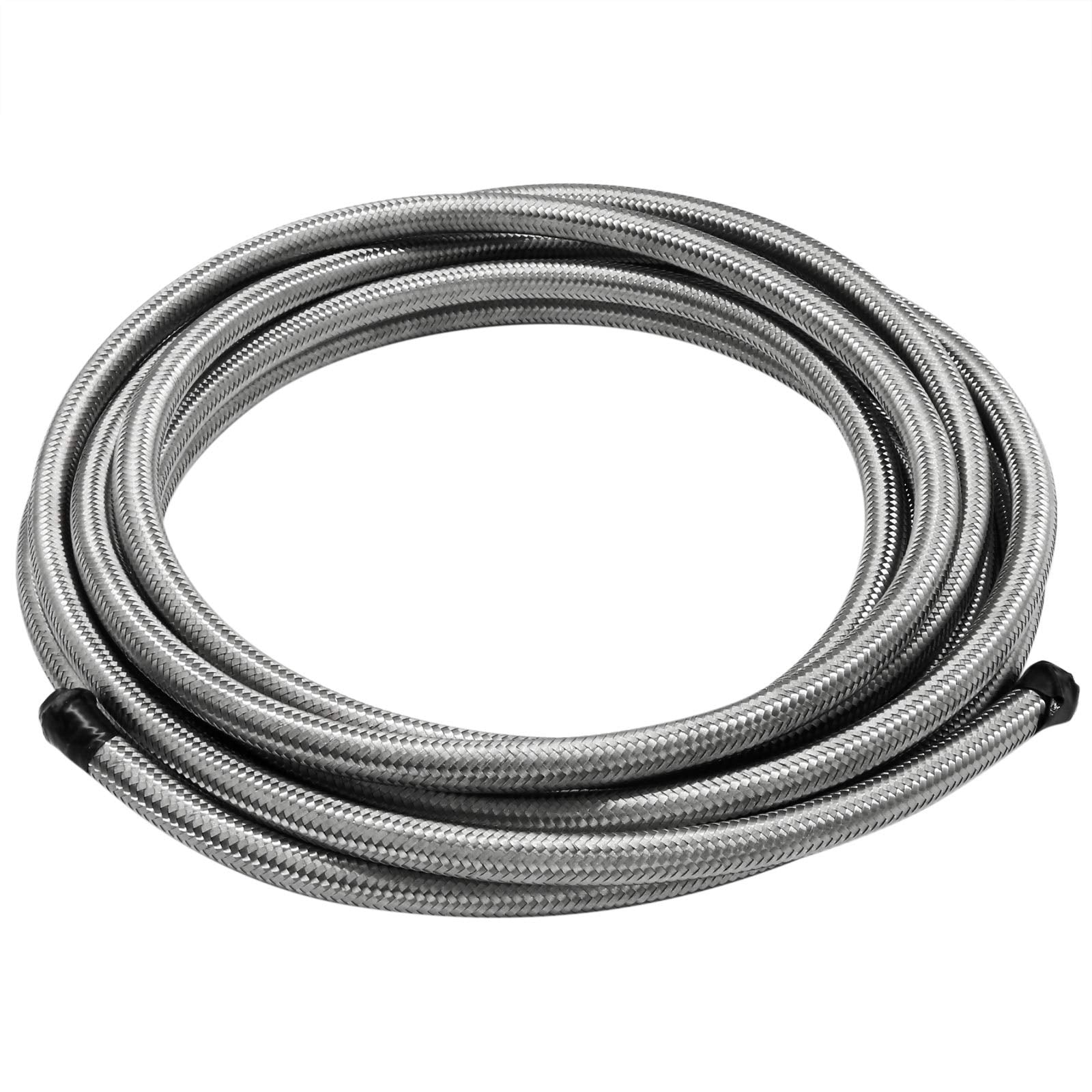 20FT 6AN Fuel Line Hose AN6 3/8 Silver Stainless Steel Braided Universal CPE Tube Oil Fuel Gas Hose