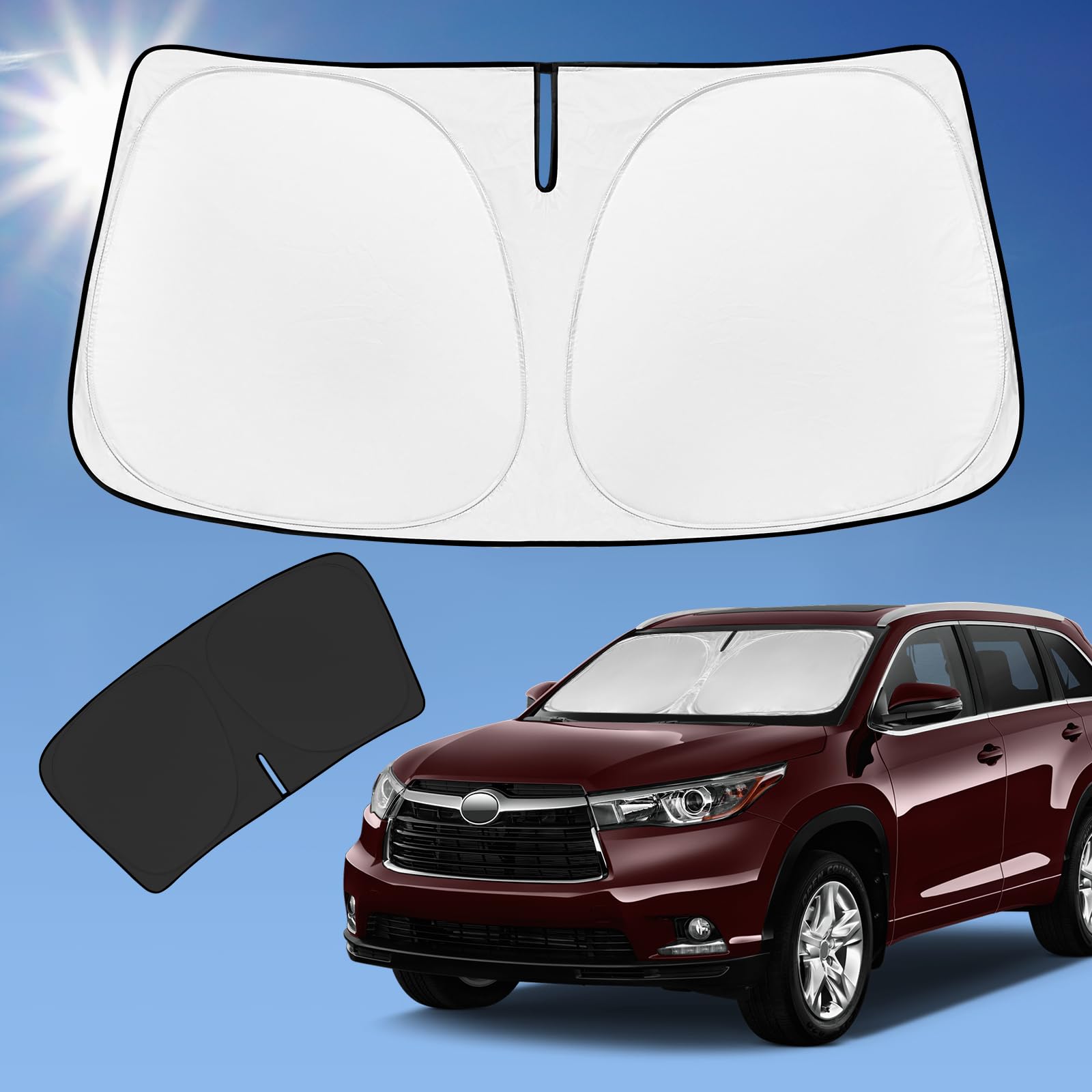 Zoibv Compatible With Toyota Highlander 2014-2019 Sun Shade Sunshade Windshield Cover, 4-Layer Front Window Shade Custom Fit Vis