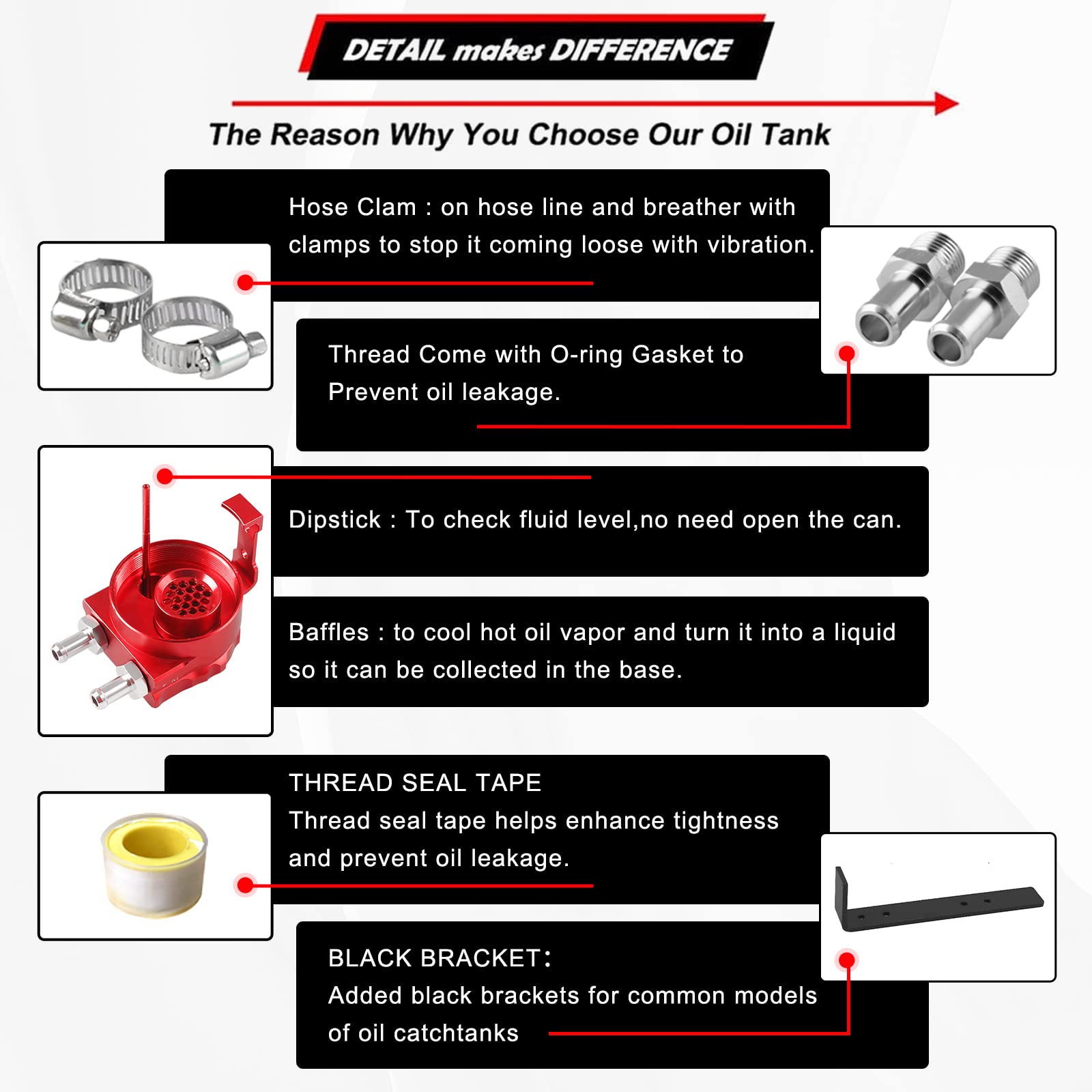Rulline Universal 350Ml Reservoir Tank Oil Catch Can Tank 0046 Aluminum Polish Baffled Reservoir With Bracket Red