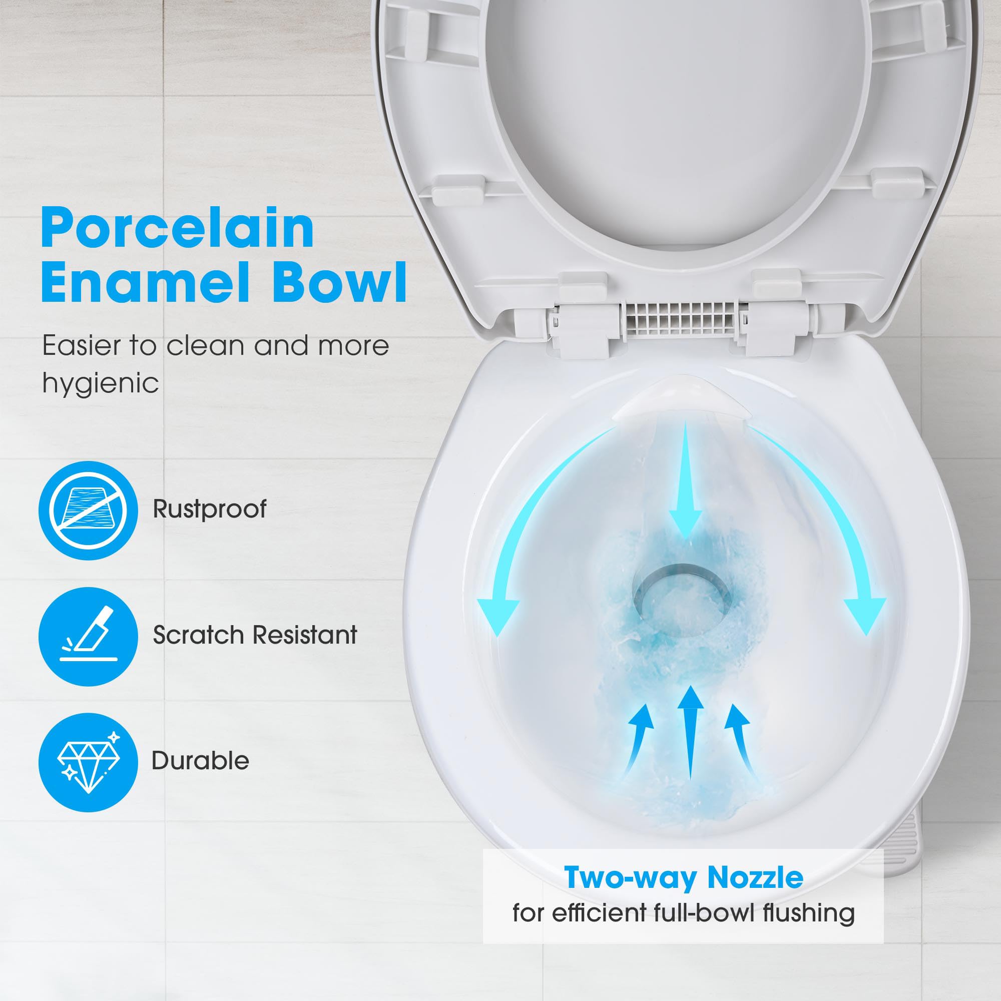 AW RV Toilet Porcelain Enamel & HDPE Gravity Flush Camper Trailer Toilet Elongated 20 High Profile Foot Pedal Flush Motorhome