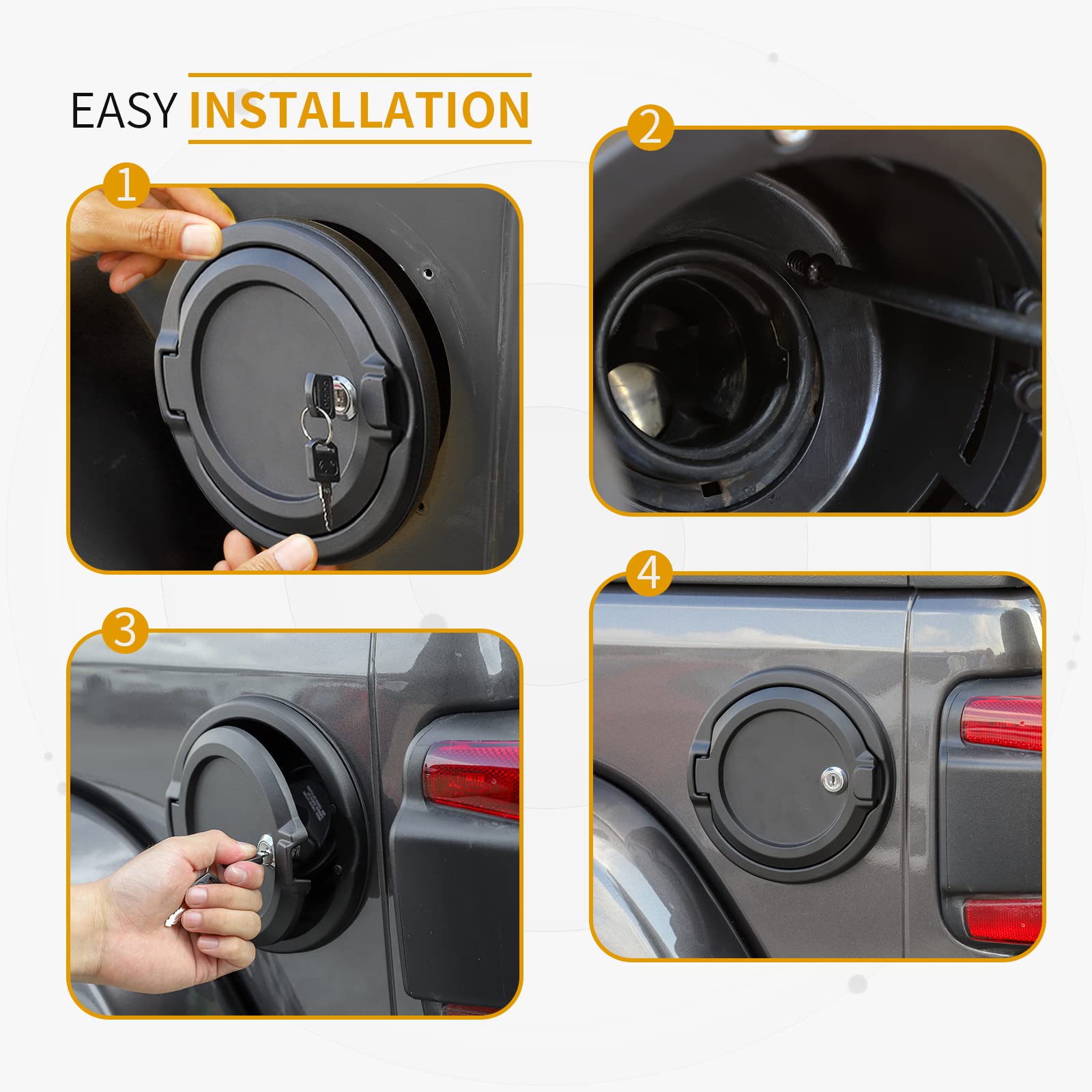 Rt-Tcz Fuel Filler Door Locking Gas Tank Cap Cover Accessories For 2018-2024 Jeep Wrangler Jl Jlu Unlimited Sport Rubicon Sahara 2-Door 4-Door