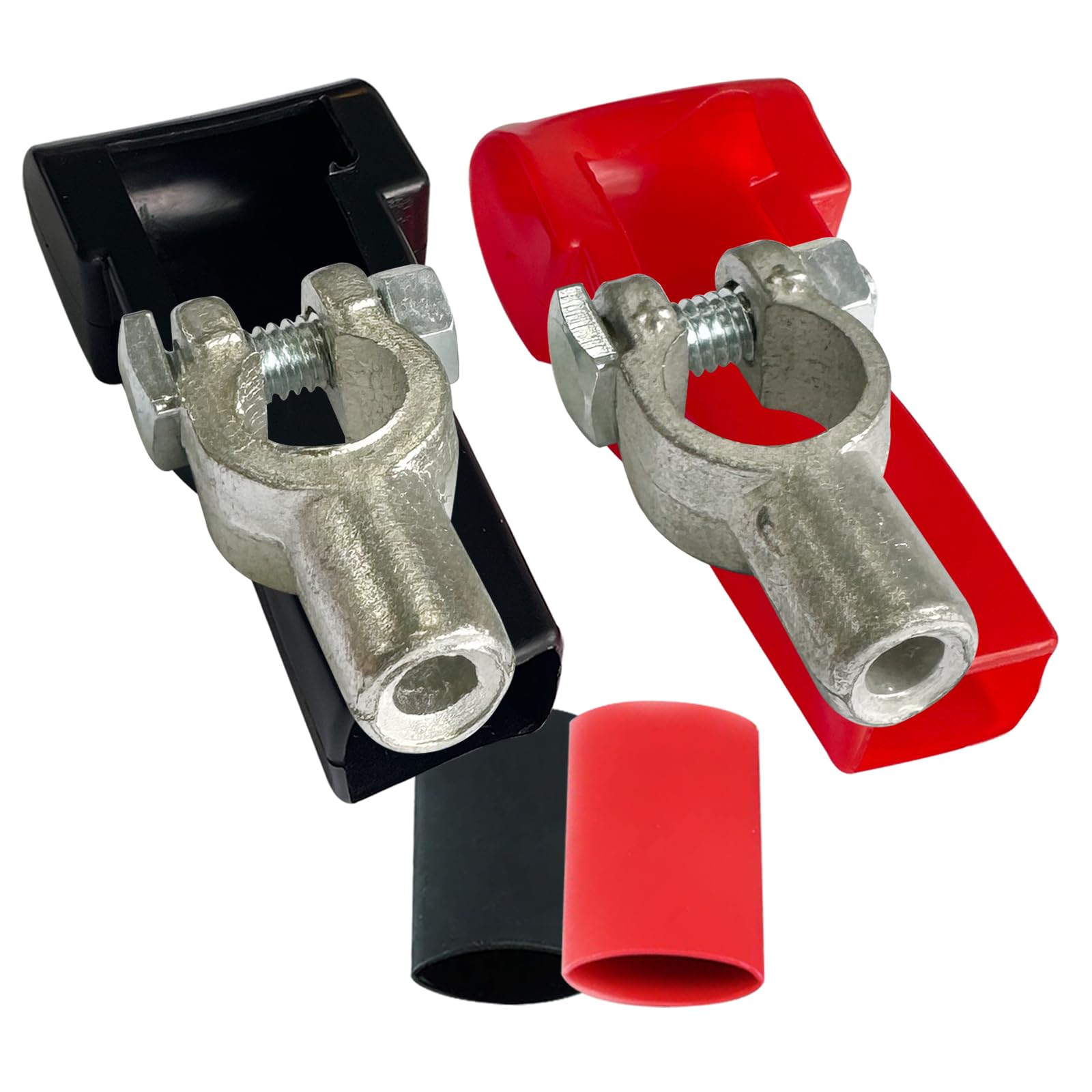 Ampper Copper Top Post Battery Terminal Set, Standard Top Post Battery Terminal Clamp Connector Set (+/-) W/Cover and Heat Shrin