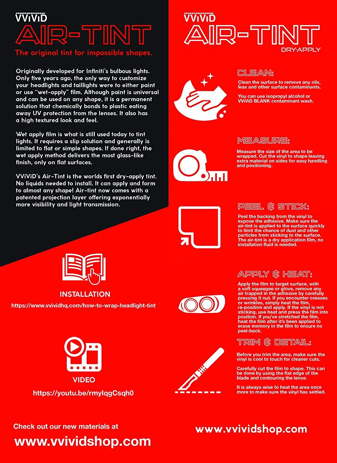 Vvivid Smoke Black Gloss Vinyl Headlight Foglight Transparent Tint Wrap Self-Adhesive (60'' X 60'')