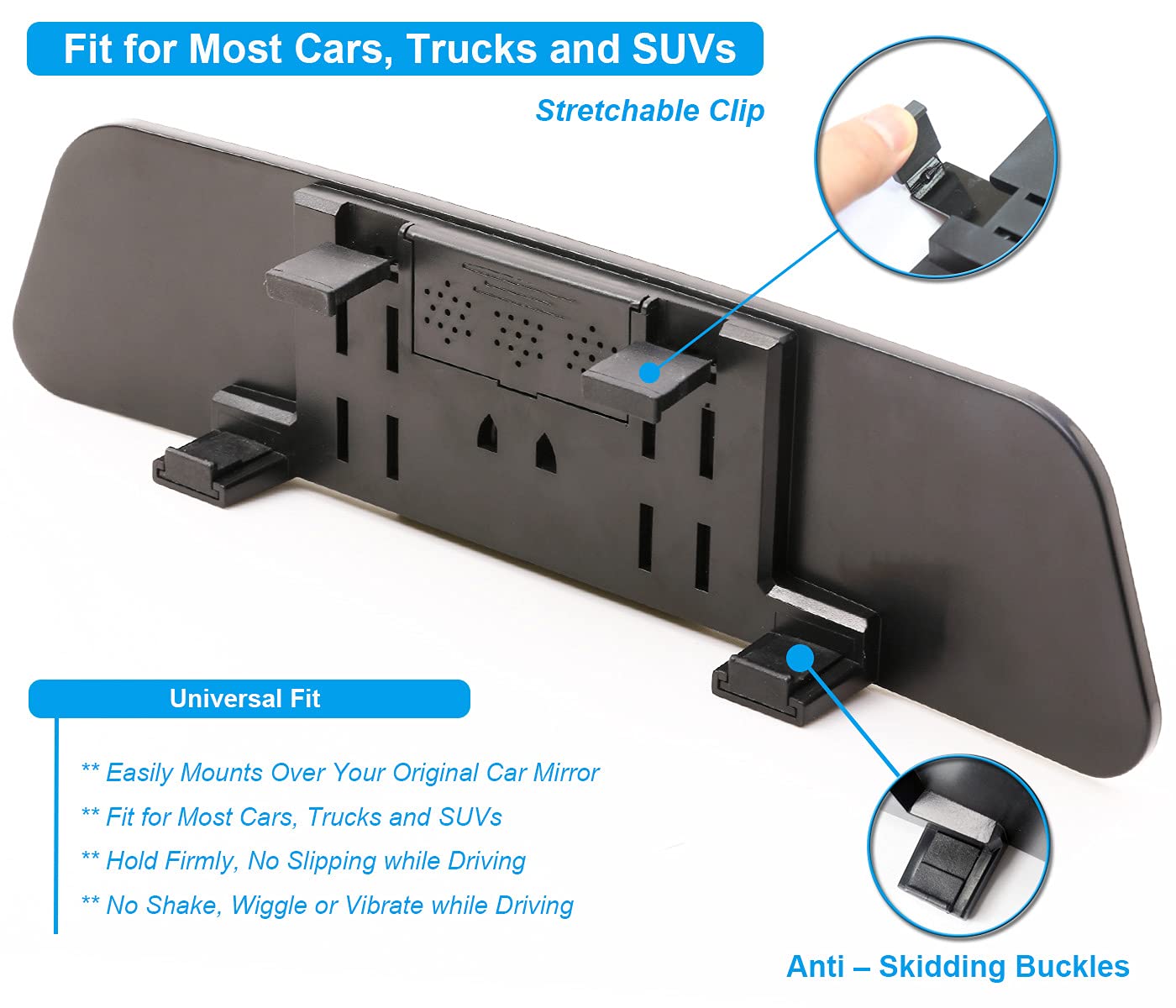 Rear View Mirror, 11.8 Panoramic Clip-On Wide Angle Rearview Mirror To Reduce Blind Spot Effectively For Car Suv Trucks - Convex