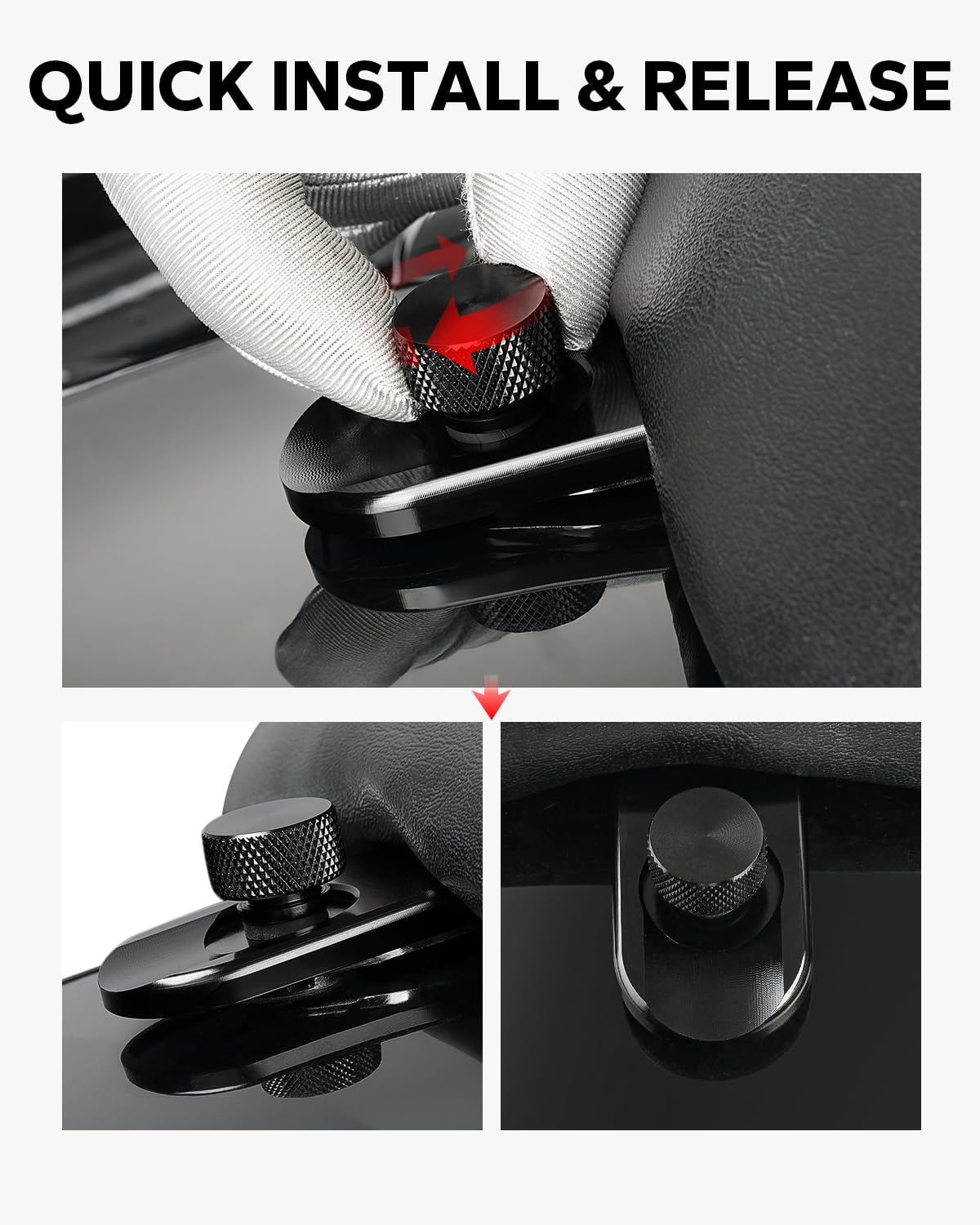 Amazicha Black Aluminum Fender Rear Seat Bolt Nut Tab Mount Knob Cover 1/4'-20 Thread Seat Screws Kit Compatible For Harley Davidson Touring Softail Dyna Sportster 1996-2024