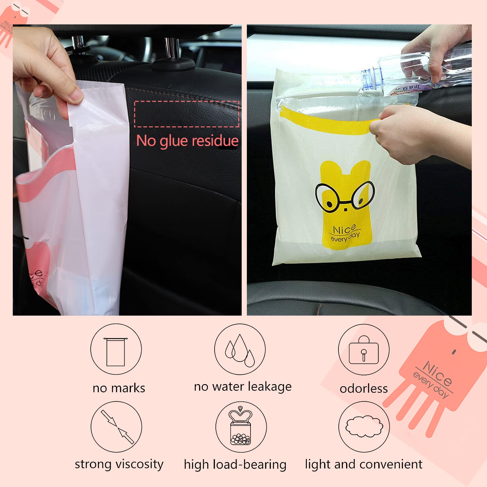 72Pcs Car Trash Bags Easy Stick-On Disposable Portable Car Garbage Bags, Waterproof Leak Proof Barf Vomit Bags, Self Adhesive Cl