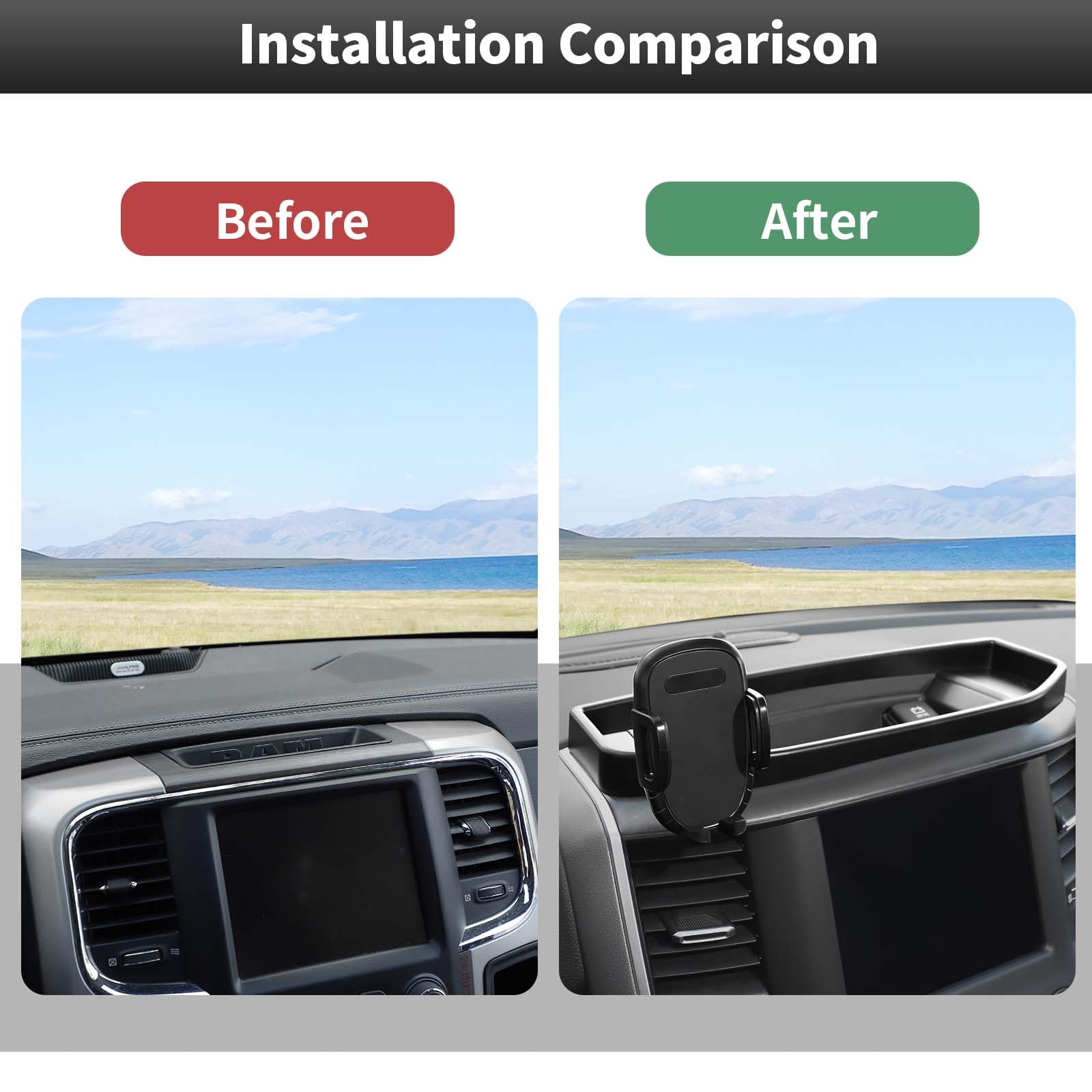 CheroCar for RAM Dash Mount Phone Holder Stoage Tray Phone Mount Organizer Compatible with 2018-2025 Dodge Ram 1500 2500 3500,Do