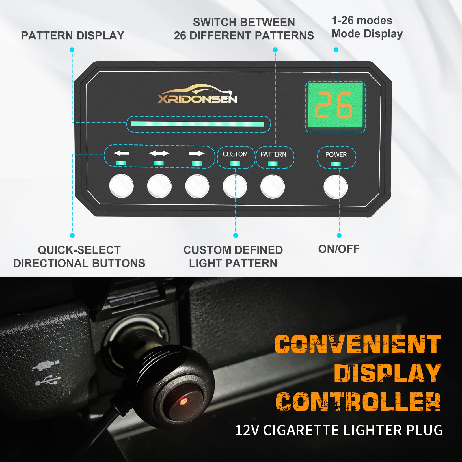 XRIDONSEN Emergency Dash Strobe Lights, Blue 2x14 inch, ABS Material, Suction Cup Mount for Police, Ambulance, Trucks