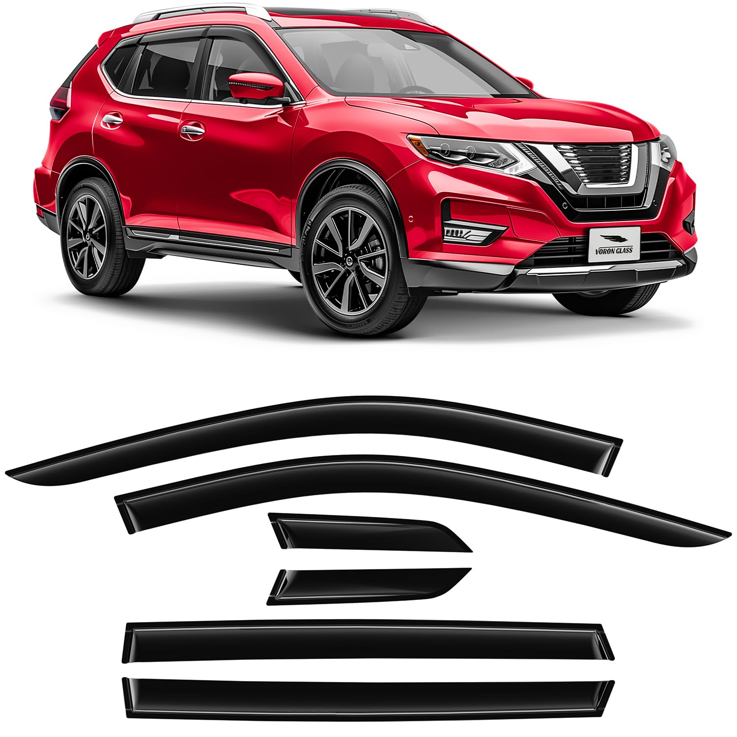Voron Glass Tape-On Extra Durable Rain Guards For Nissan Rogue 2014-2020, Window Deflectors, Vent Window Visors, 6 Pieces - 1004