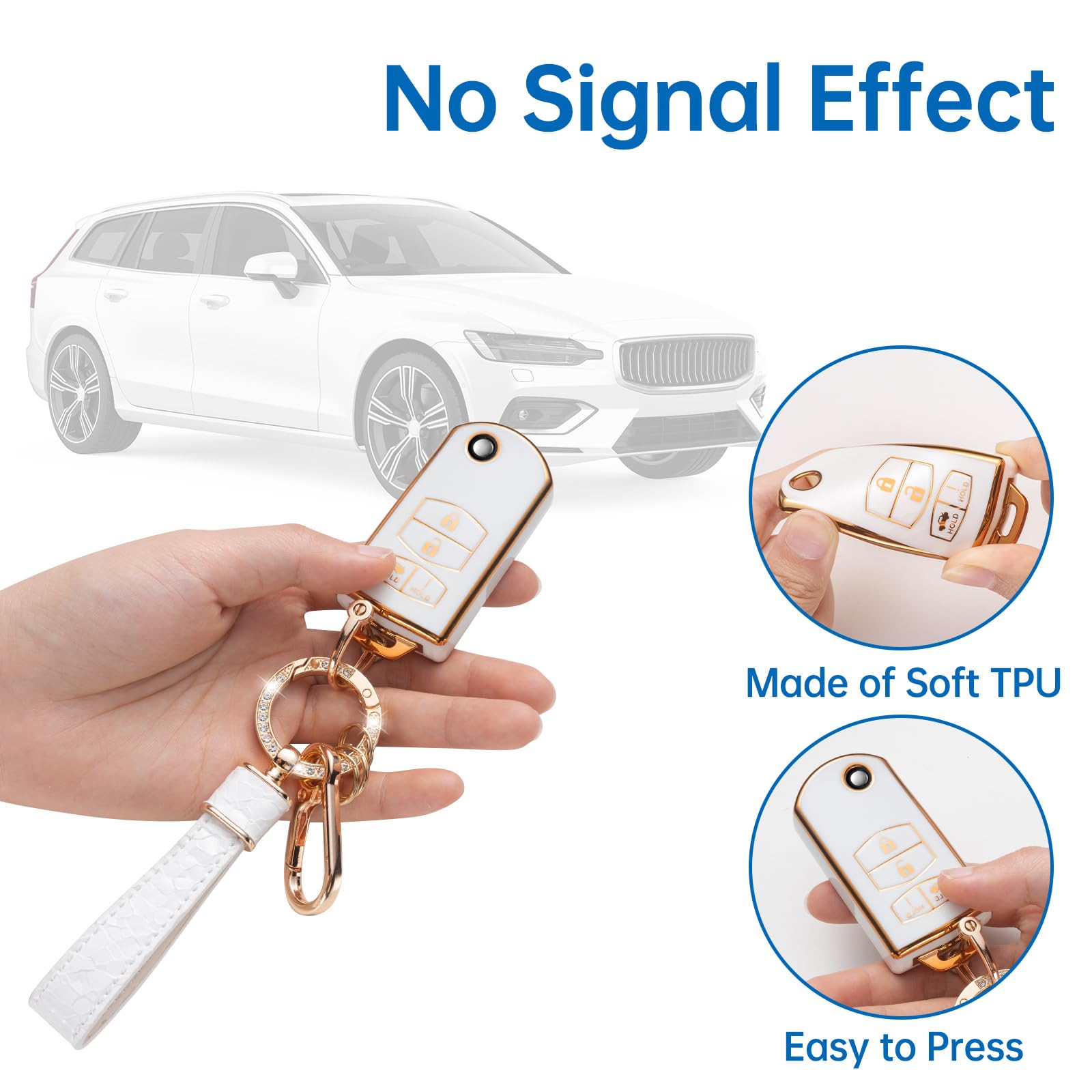 Cacarlike For Mazda Key Fob Cover With Mazda Keychain, Car Key Fob Case Compatible With Mazda 3 6 8 Miata Mx-5 Cx-3 Cx-5 Cx-7 Cx