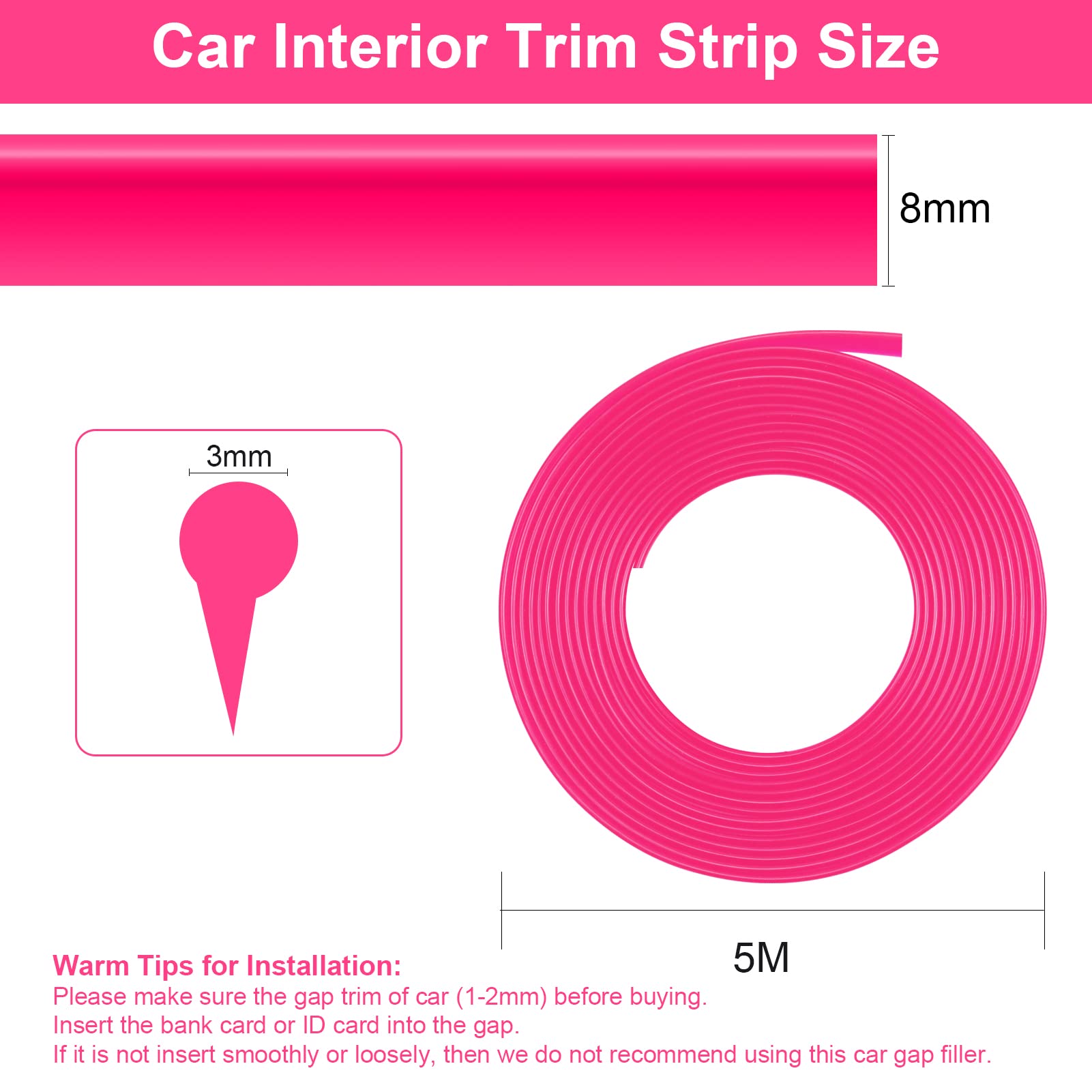 Boaosi Car Interior Moulding Trim Car Decorative Filler Insert Strips Flexible Electroplating Decoration Styling Door Dashboard Strip 16.4Ft (Pink)