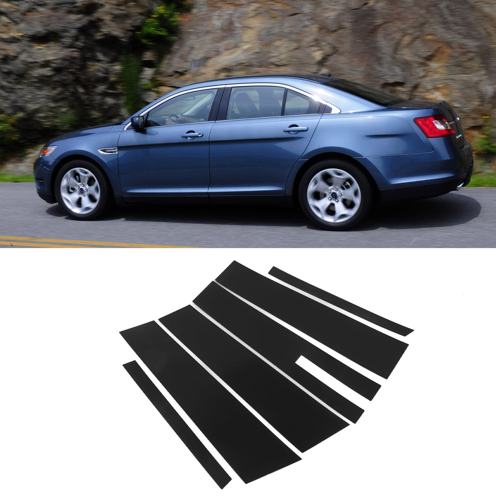 Side Door Window Cover Trim,Glossy Black Pillar Posts Decal Sticker (Taurus 2010-2019)