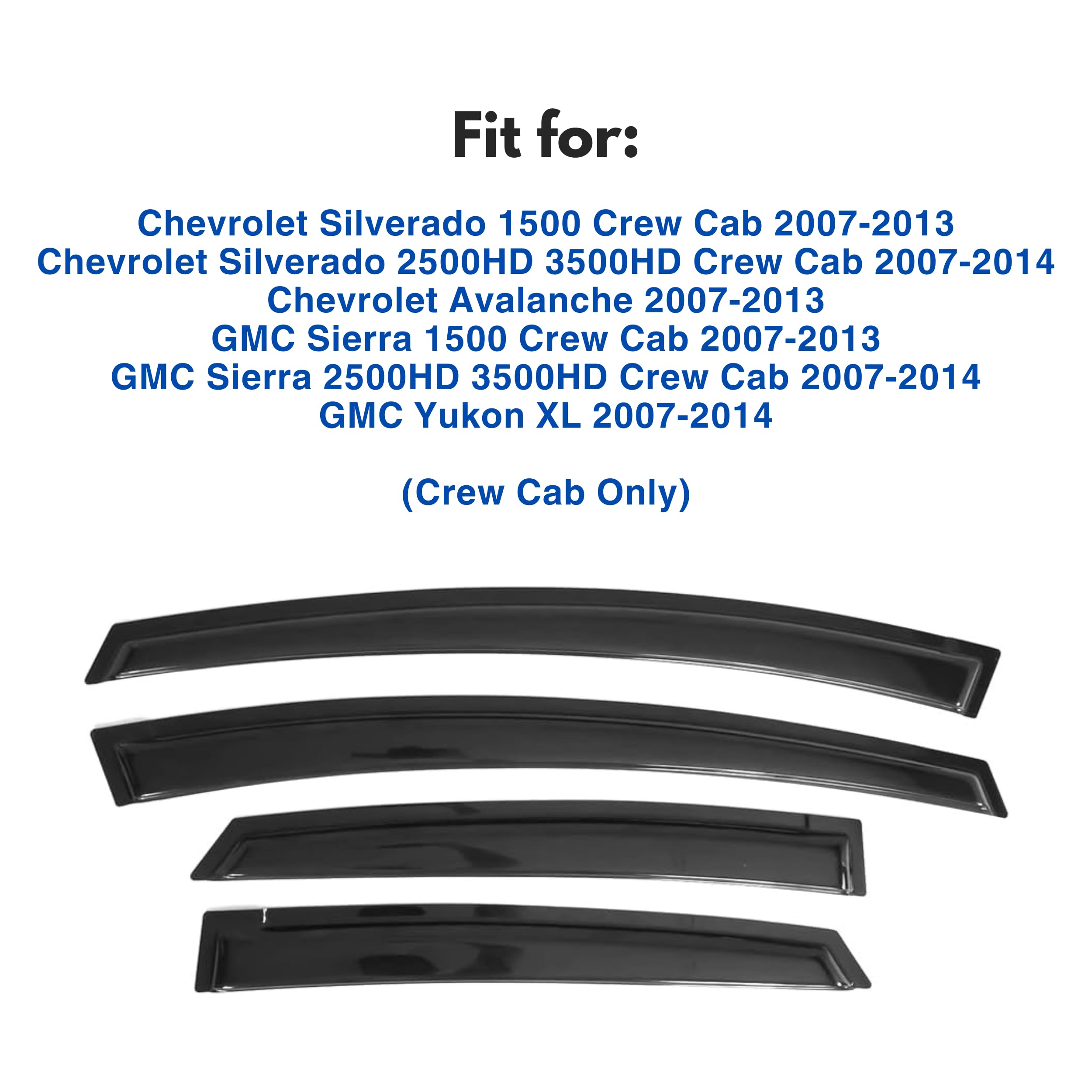 Ig Window Visor Compatible With 2007-2013 Chevy Silverado Avalanche & Gmc Sierra 1500, Rain Guard Vent Deflector For 2007-2014 S