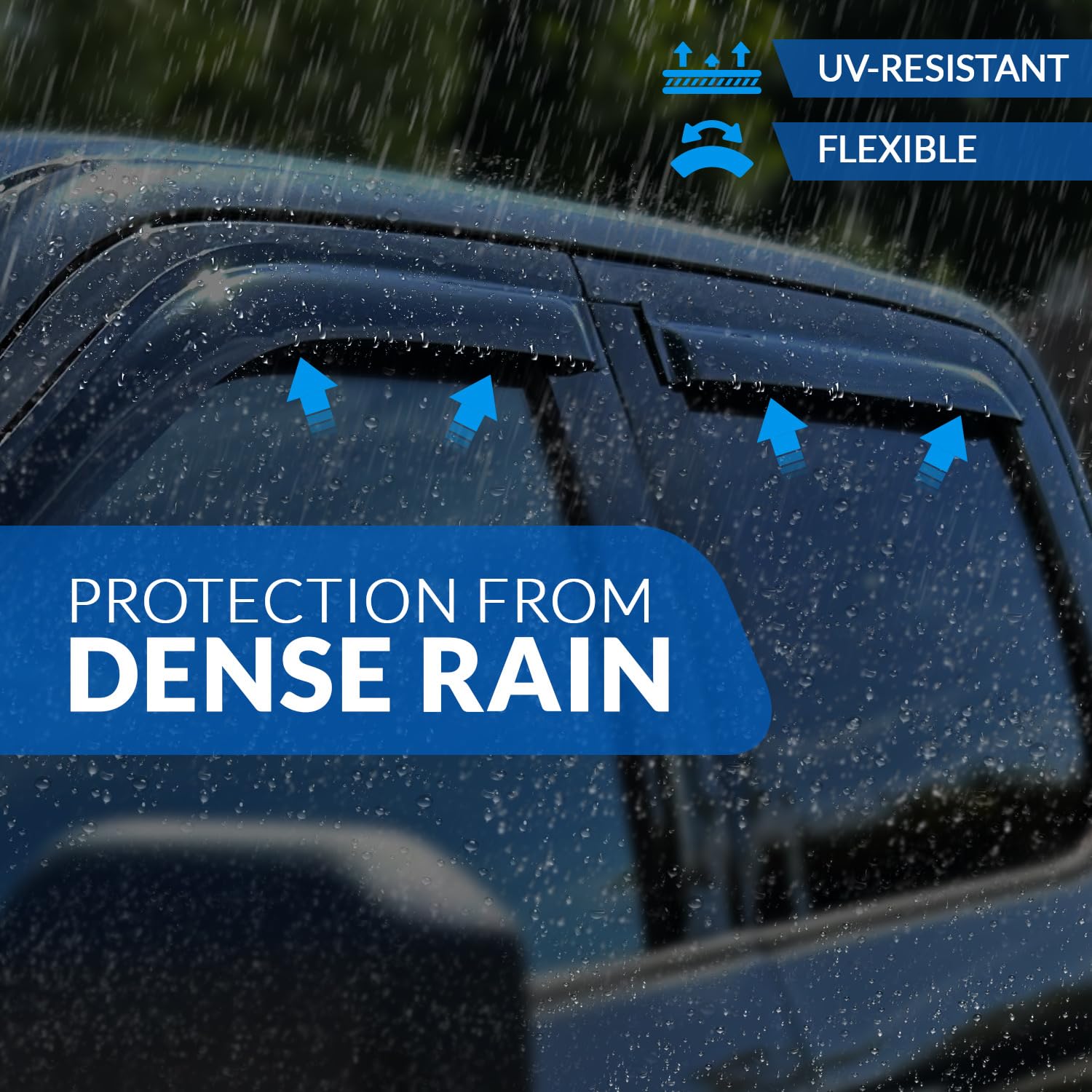 TuningPros WV-107 Window Visor Deflector Rain Guard Dark Smoke 2-pc Set