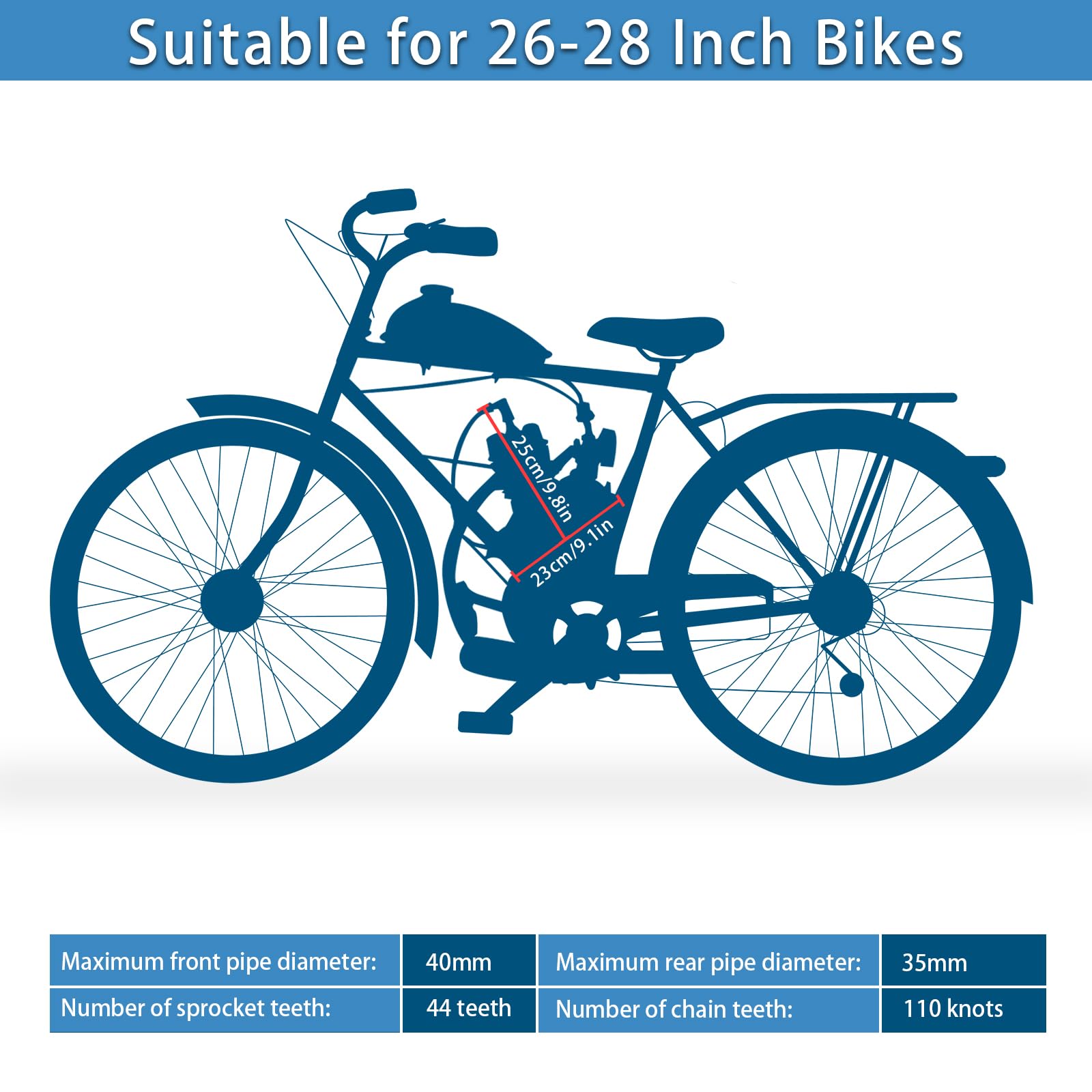 IMAYCC Bike Motor Kit 100cc Motorized Bike Kit 2 Stroke Gas Bicycle Engine Conversion Kit Fit for 26-28'' Bikes (100CC Silver)