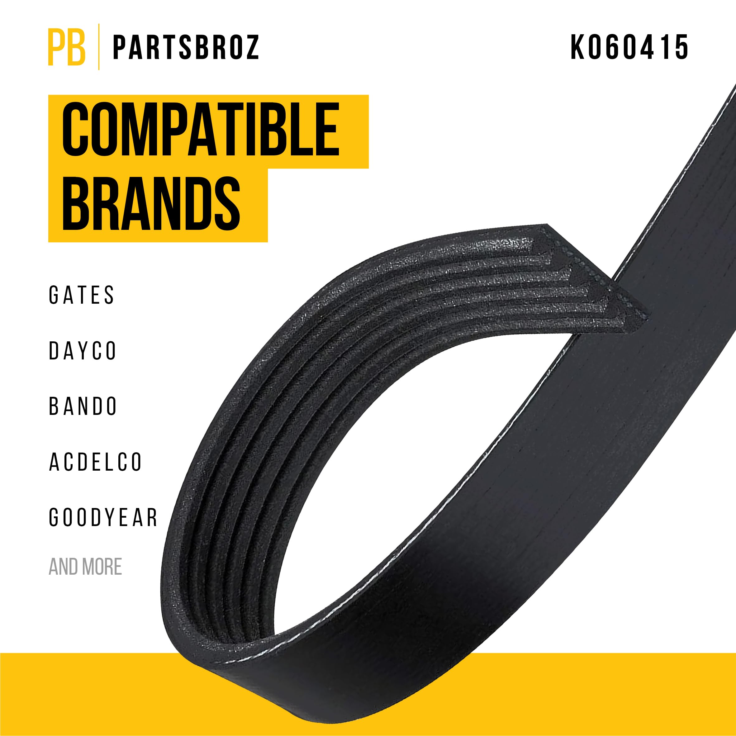 Partsbroz K060415 Micro-V Serpentine Drive Belt - Compatible With Gates Dayco Bando Acdelco Goodyear Continental Masterpro - Rep
