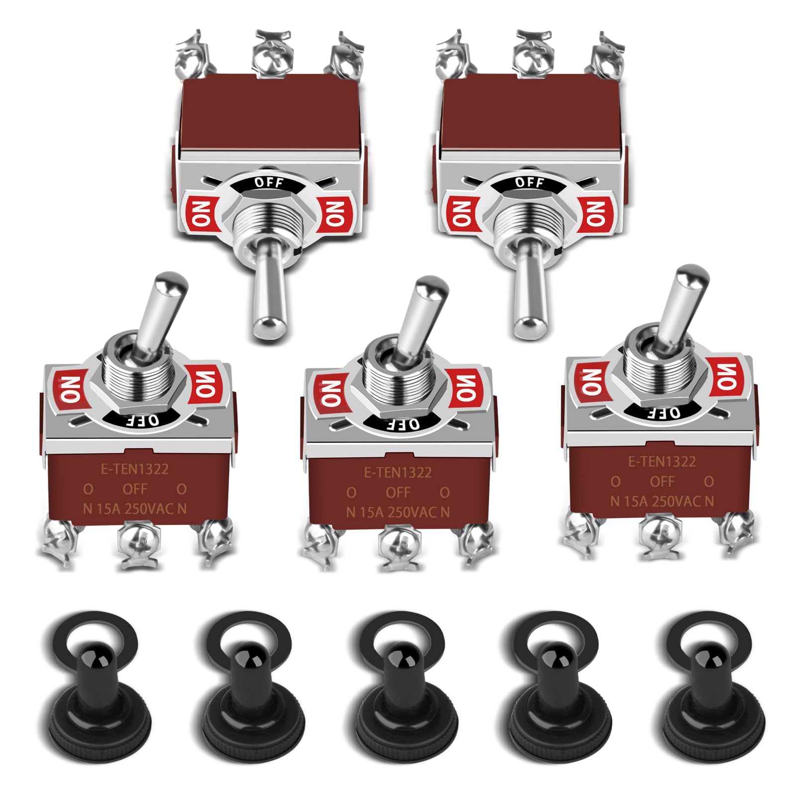 5Pack Toggle Switch, 6 Pin On-Off-On 12V Dc 30A/250V Ac 15A Dpdt Marine Waterproof Toggle Switch With Boot Cap Cover, Switch For