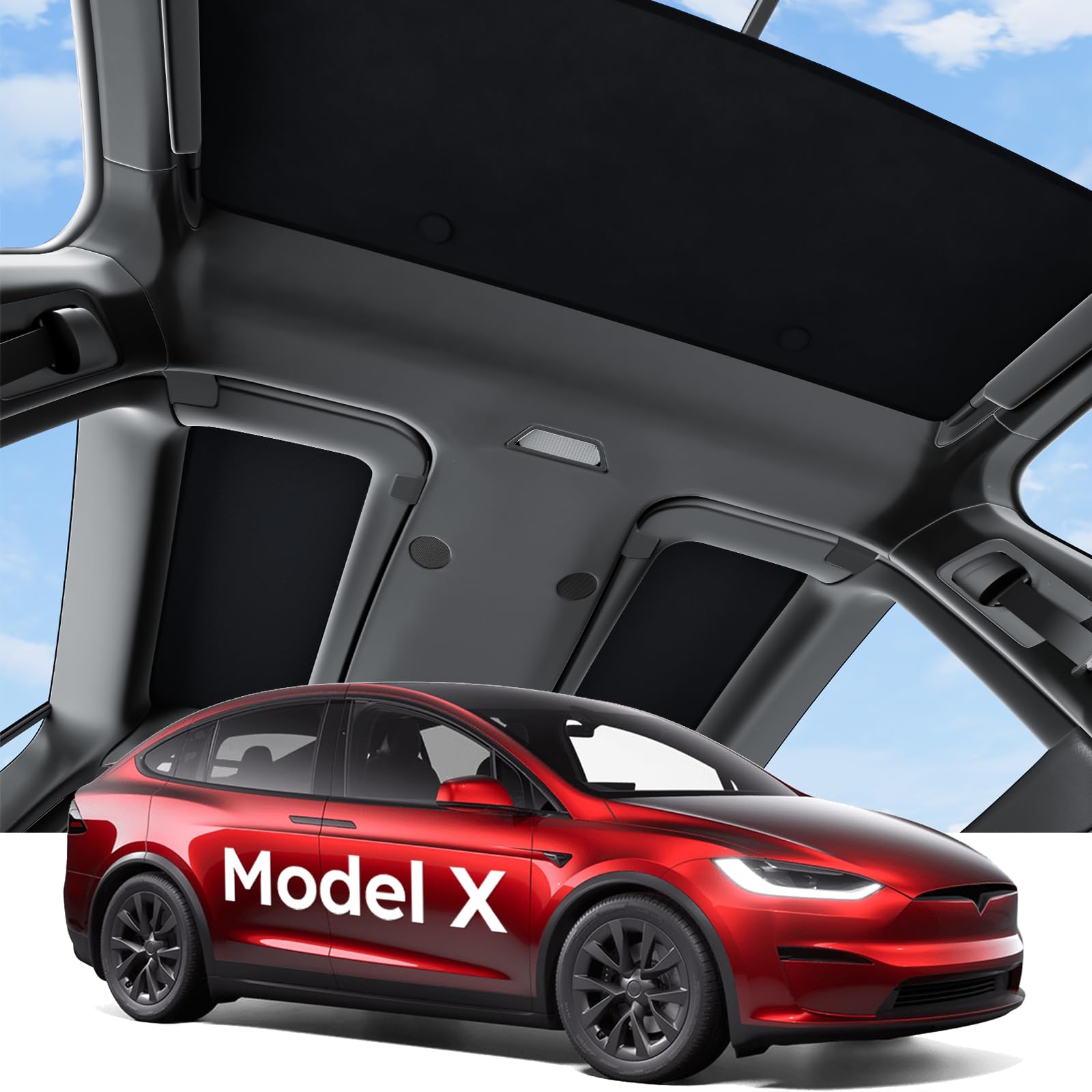 Wigoo 2025 Upgrade Tesla Model X Sunshade Roof [Never Sag, Nano Ice-Crystal Coatings] 3-Gen Heat Insulation Glass Roof Sun Shade