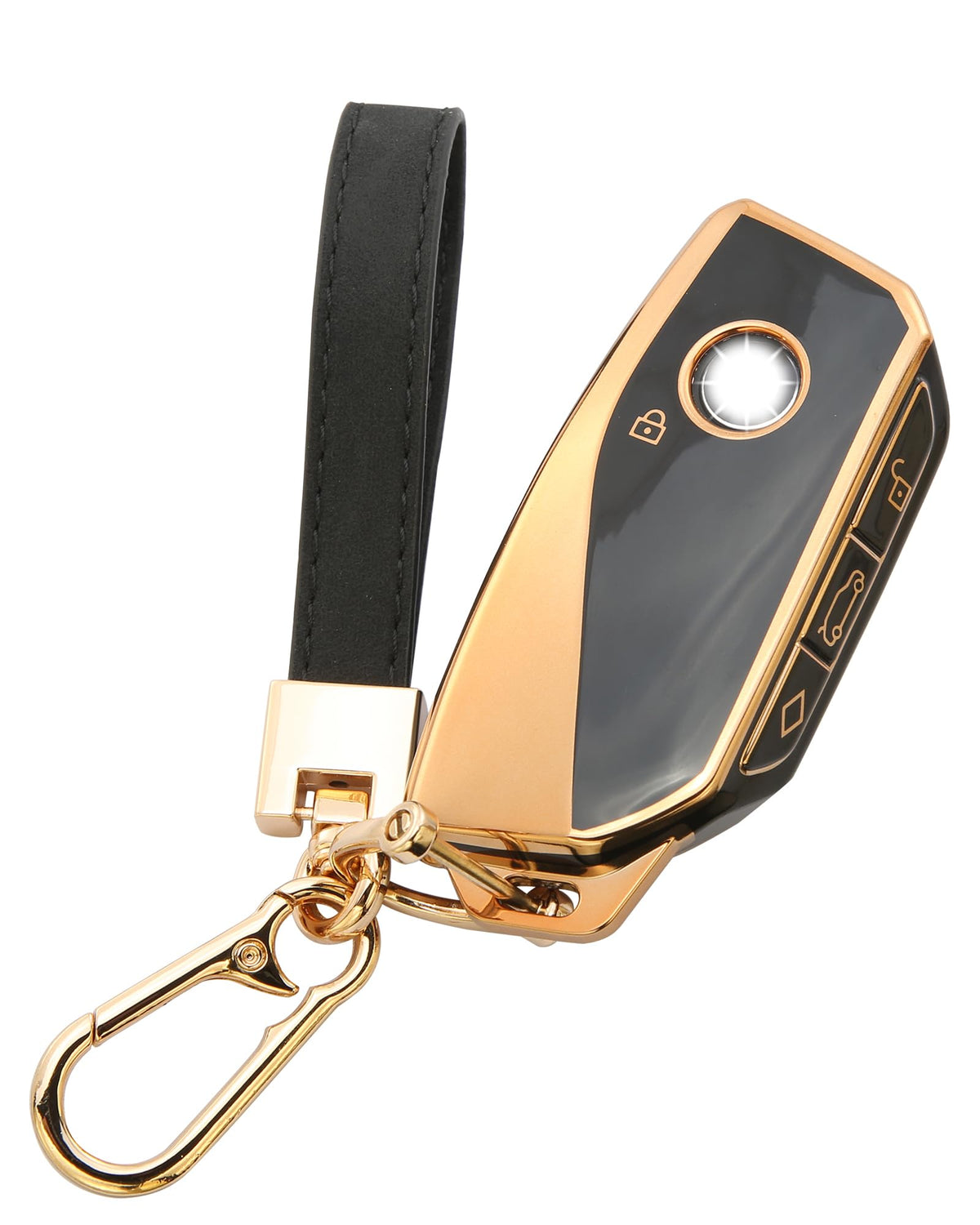 Key Fob Cover Fit for BMW 2023 New 7 Series 760i X7 IX XM X1 Accessories with Gold Keychains Key Shell case(Black)