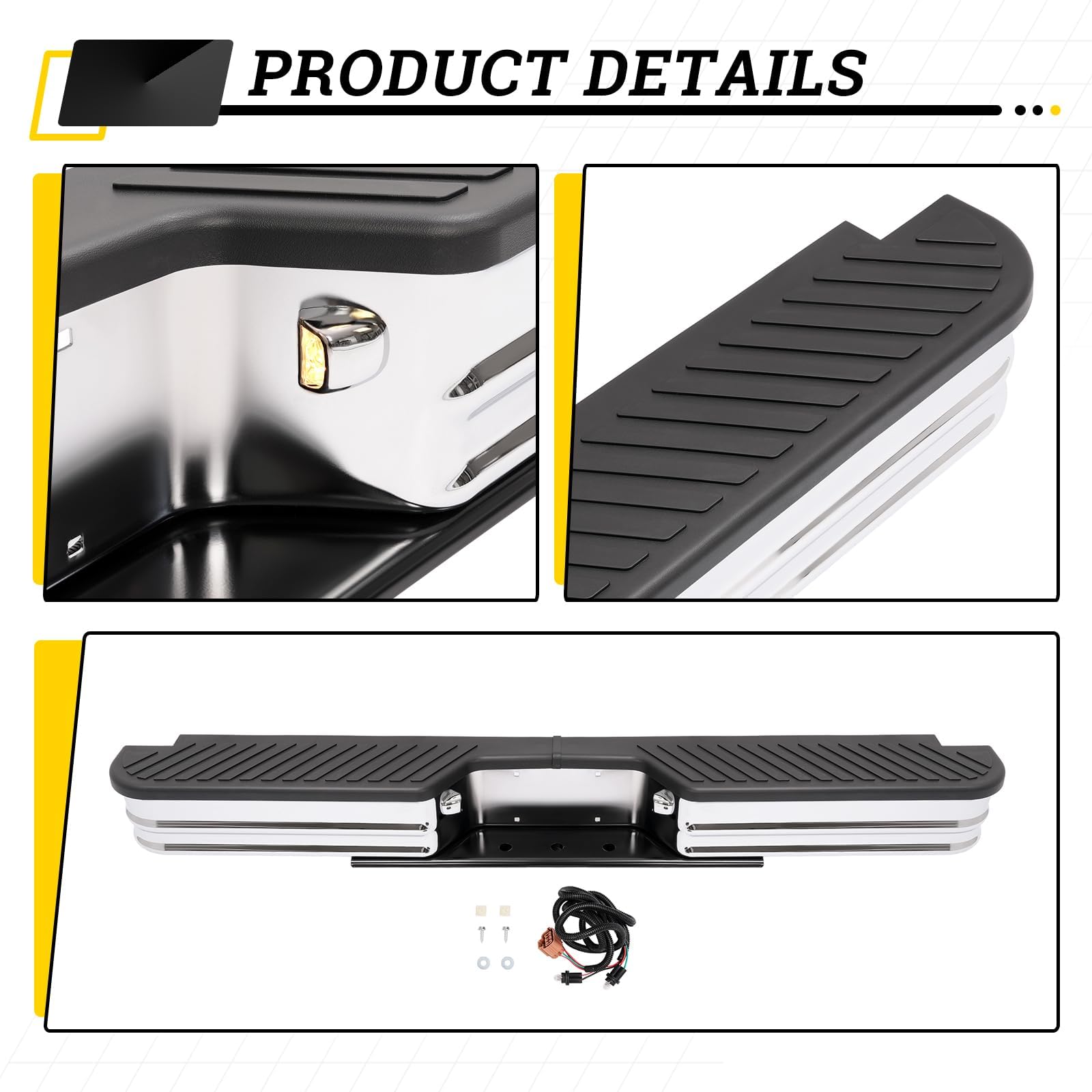 KUAFU Rear Bumper with Lights Compatible with 1967-1998 Chevy Chevrolet GMC C/K Dodge Fleetside Ram charger Ford Bronco F-Series