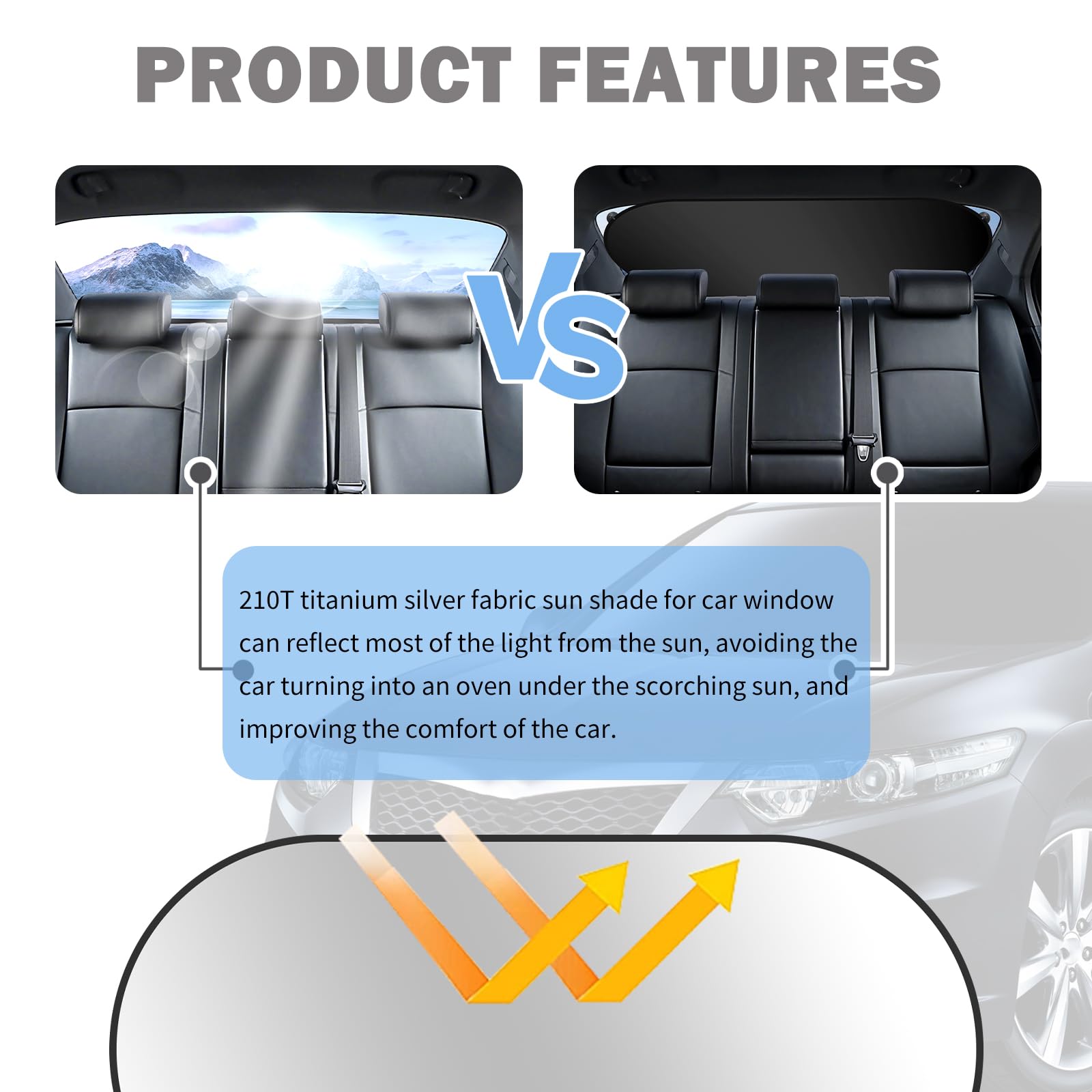 39.37x19.76 Car Rear Window Sun Shade,Foldable Car Window Shades with 6 Suction Cups for Blocking Sunlight,210T Titanium Silver