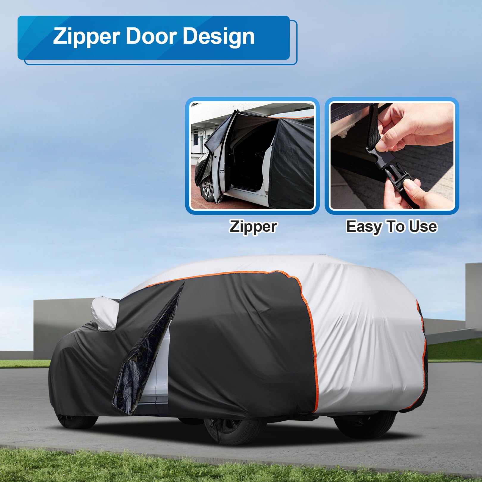 10 Layers Car Cover Waterproof All Weather Rain Snowproof Uv Protection Windproof Outdoor Car Snow Cover With Zipper Cotton, Fit
