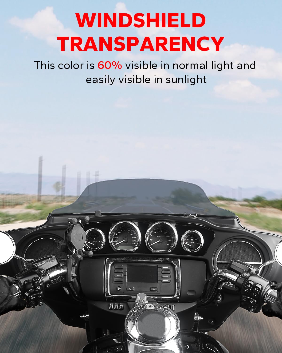 Amazicha 7 Smoke Wave Windshield Windscreen Compatible For 2014-2024 Harley Davidson Touring Street Glide/Electra Glide/Ultra Limited/Tri Glide Flht Flhx Flhxs Flhtk (Tint)