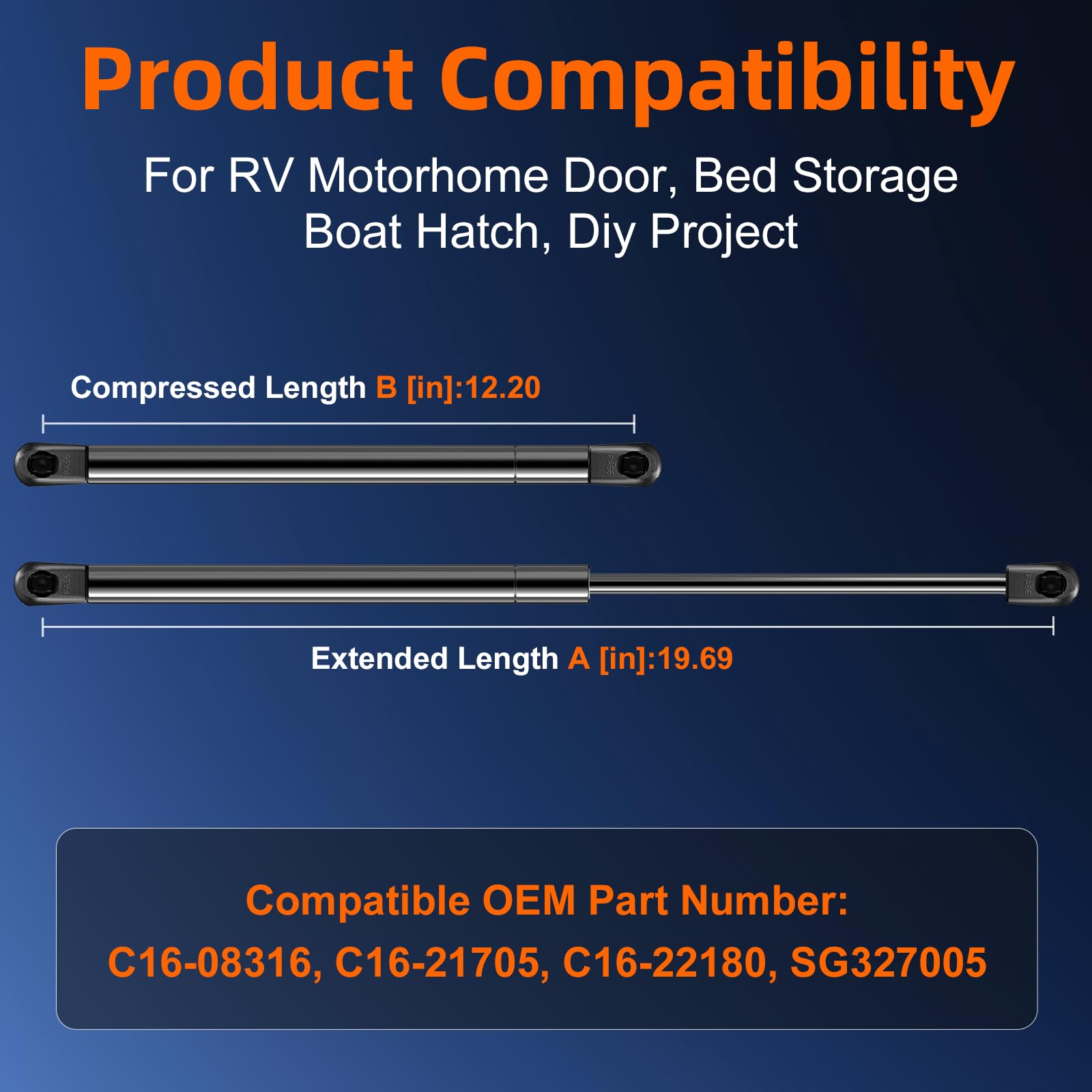 C16-08316 Sx200P-40 20In Gas Strut Spring - 40Lb/178N - Rv Gas Prop Shock Lift Support For Motorhome, Rv Bed Storage, Boat Hatch