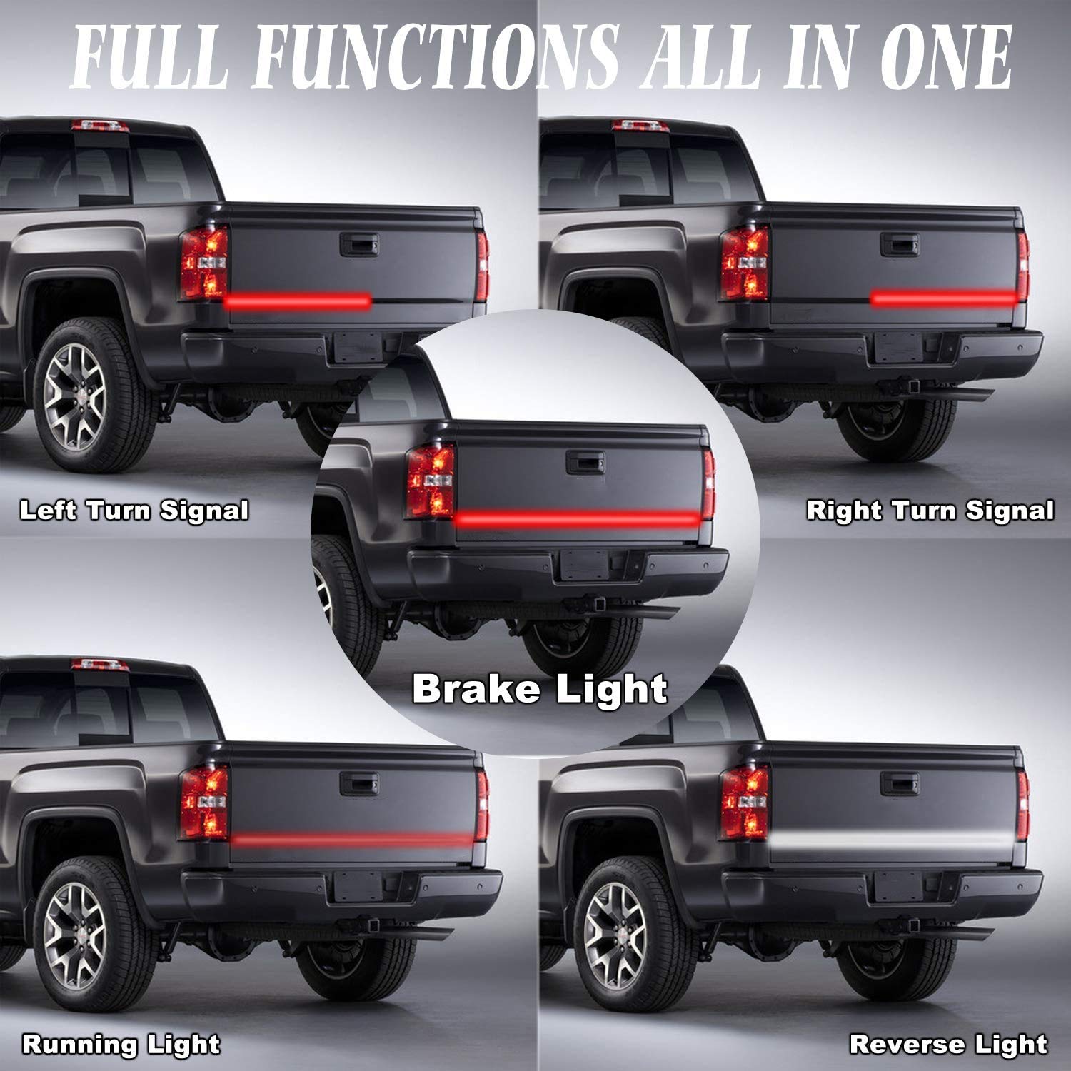 Icbeamer Double Row 60 Inch 504 Pcs Led For Pick Up/Truck Tailgate Light Bar Side Bed Light Strip Bar Ip67 Waterproof Reverse- 5