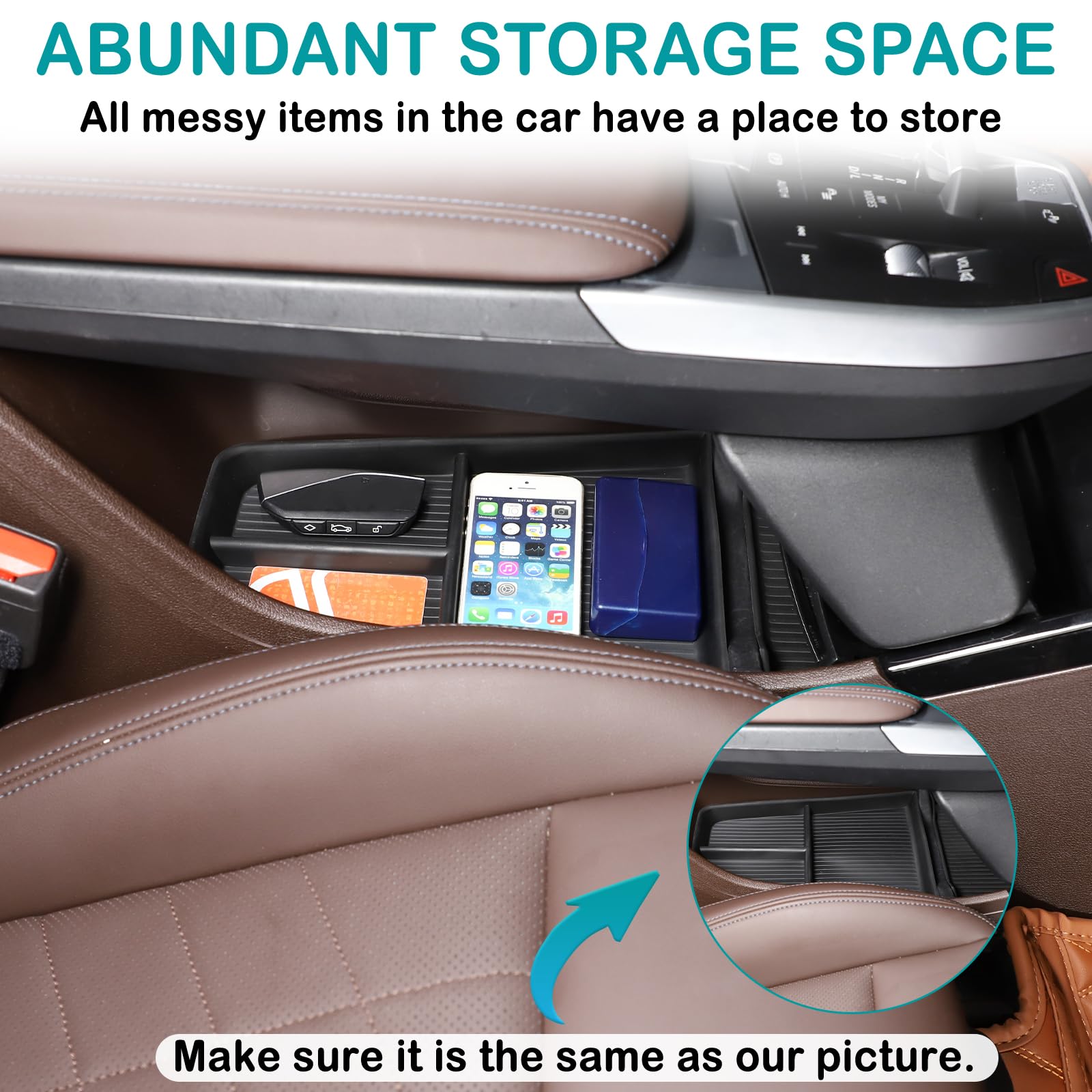 Hudiriy Car Storage Box Compatible With Bmw X1 U11 2023 2024 2025 Lower Console Organizer Tray, Tpe Under Console Storage Box Interior Accessories (Style B)