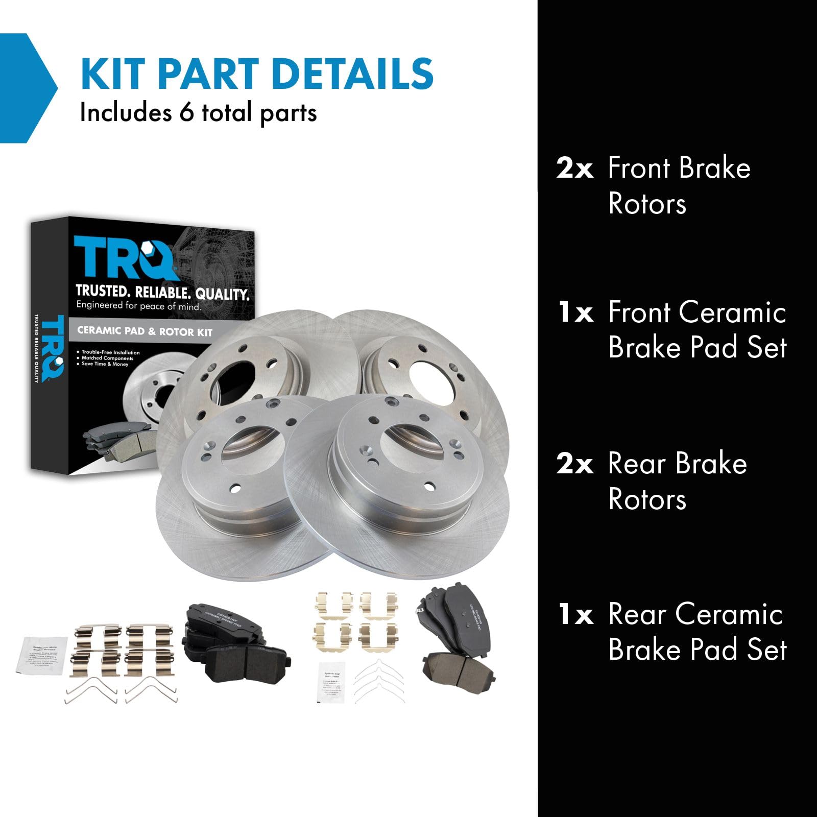 Trq Front And Rear Brake Pad & Rotor Kit Brake Pads Brake Rotor Ceramic Compatible With 2016-2019 Hyundai Sonata 2016-2018 Kia O