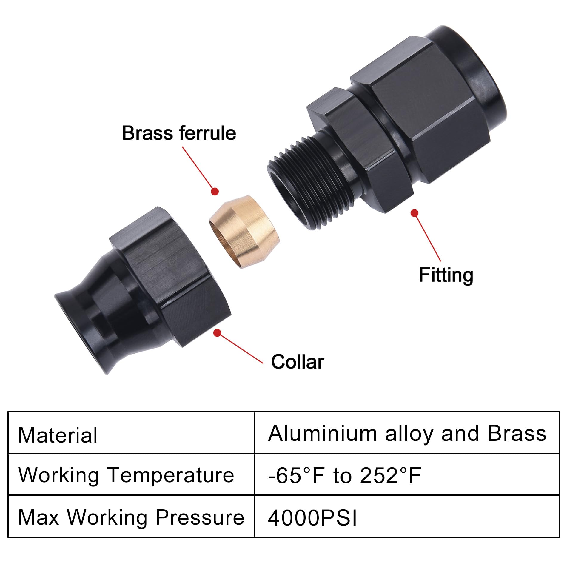 Evil Energy 6An Female Flare To 3/8' Compression Hardline Fitting Aluminum Black 2Pcs