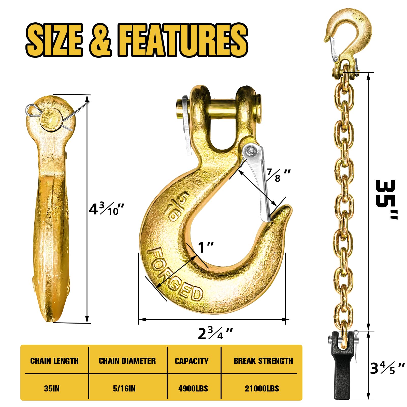 Senkeyfe 2 Pack 5/16'' Trailer Safety Chains 35 Inch Trailer Chains With Clevis Slip Hook And Chain Retainer, G80 Chains 21,000