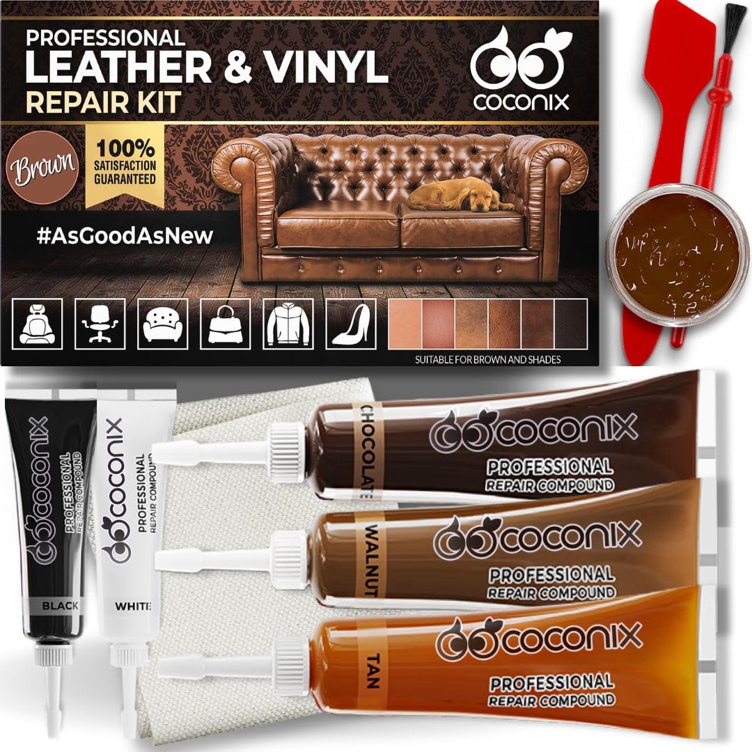 COCONIX Leather and Vinyl Repair Kit - Brown, Easy Instructions, Model LRK2BR, Restores Couch, Sofa, Car Seat, and Jacket