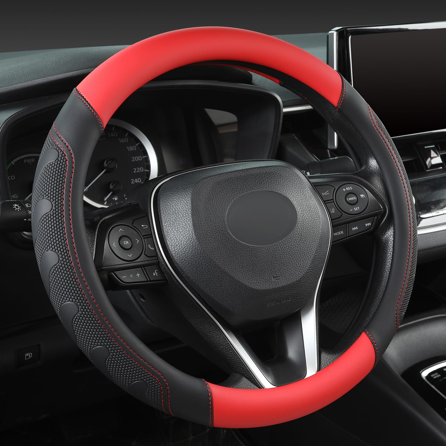 Giant Panda Car Steering Wheel Cover For Toyota Rav4,Camry,Highlander,Corolla,Prius,Tacoma,Standard Size - Black+Red