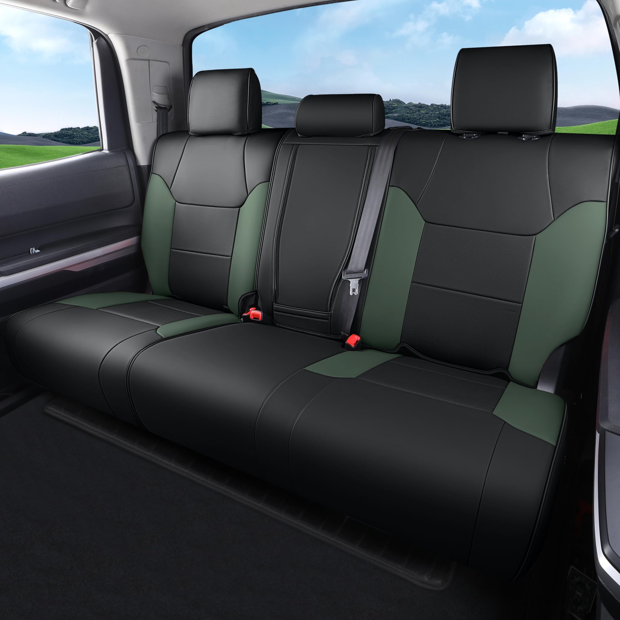Red Rain Leather Tundra Car Seat Cover Custom Seat Cover Full Set For Toyota Tundra 2022 2023 2024 Brown Auto Seat Cushion Cover