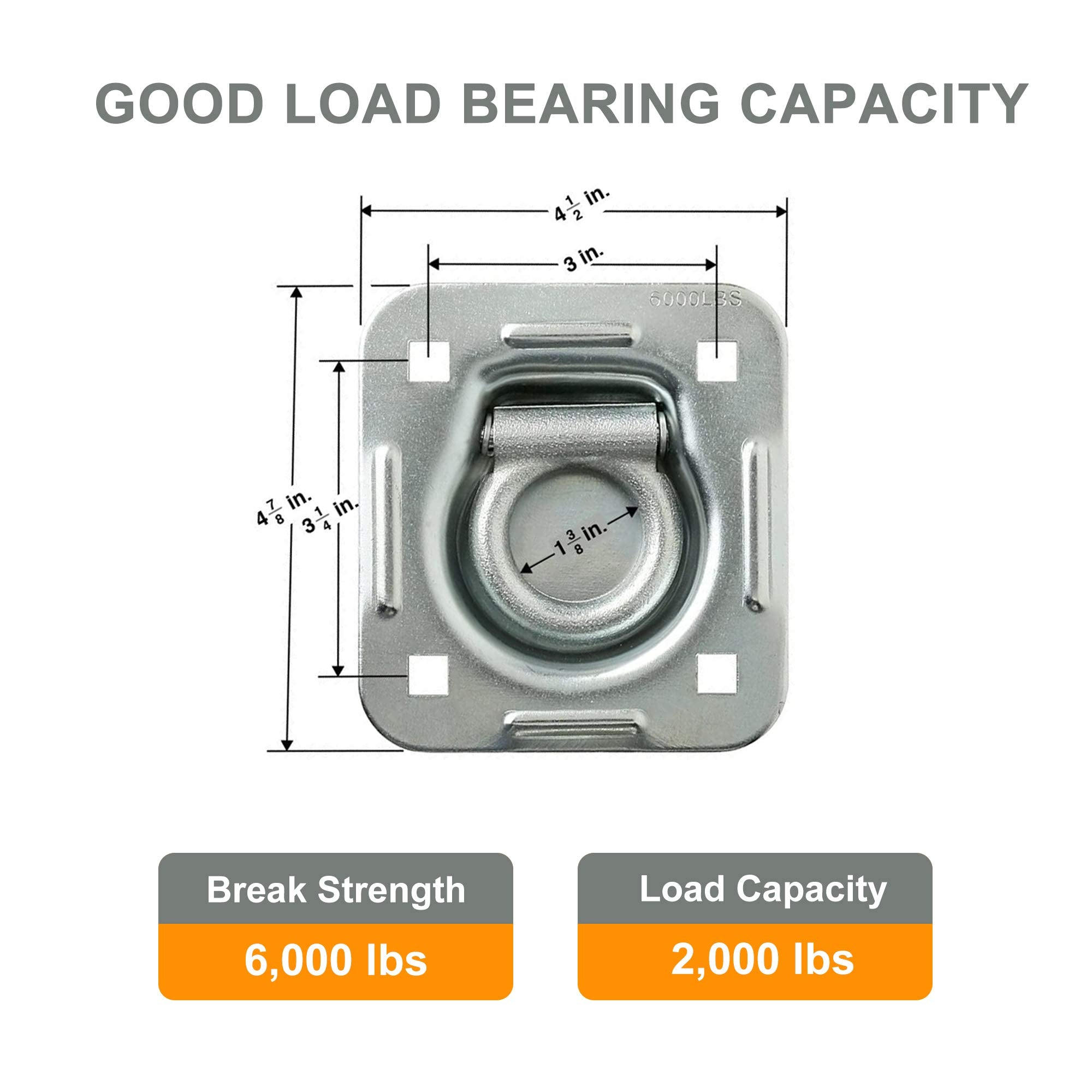Lonffery 4 Pack Recessed D-Ring Tie Down Anchors (6,000 Lb. Capacity), Heavy Duty Kit For Trailer Or Deliveries