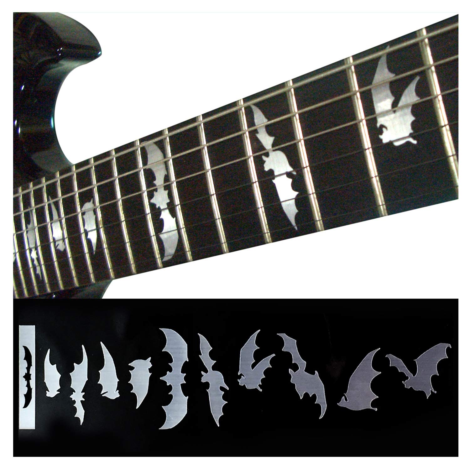 Fretboard Markers Inlay Stickers Decals For Guitars & Bass - Bat Wings - Metallic